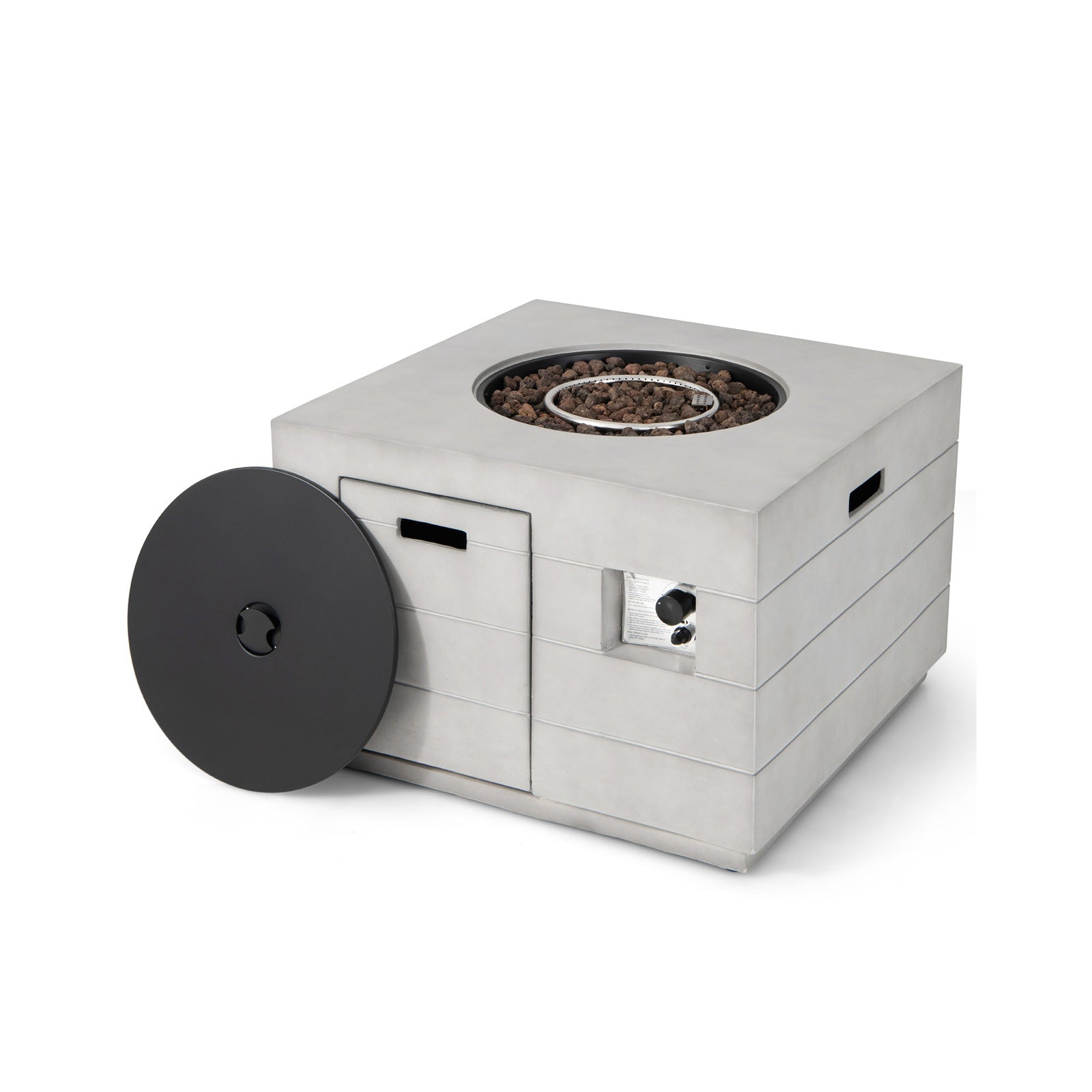 34 Inch Square Concrete Propane Fire Pit Table with Lava Rocks and Cover 50 000 BTU-Gray - Energize Trek