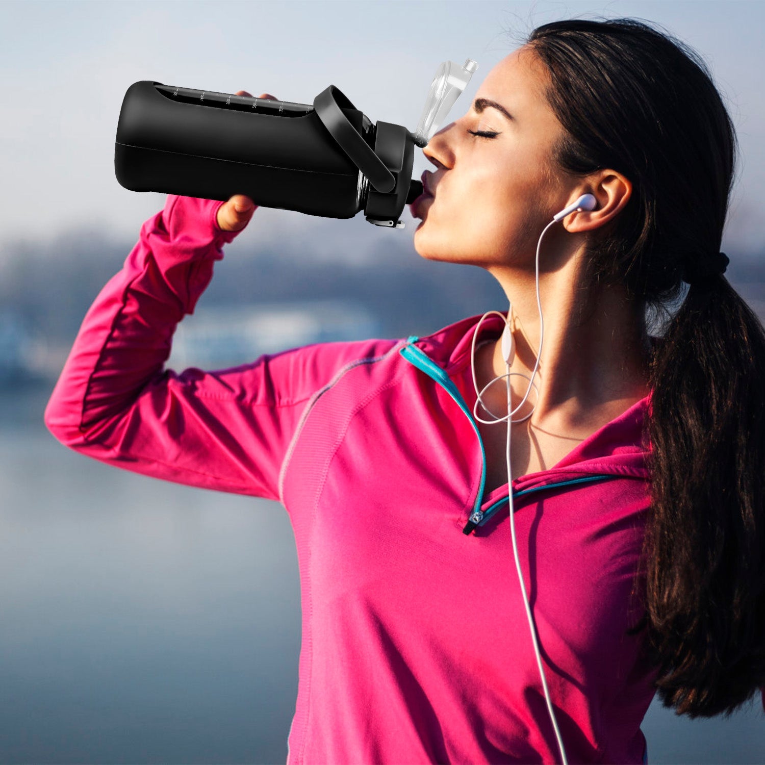 34Oz Glass Water Bottle Sports Water Bottle Motivational Water Bottle Water Intake Tracker Bottle with Straw Time Marker Silicone Sleeve Handle for Gy - Energize Trek