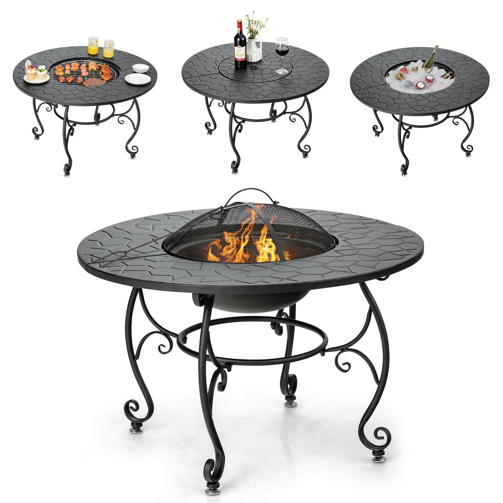 35.5 Feet Patio Fire Pit Dining Table With Cooking BBQ Grate - Energize Trek