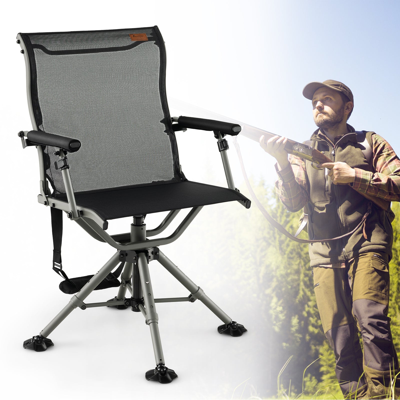 360 Degree Silent Swivel Hunting Chair-Black - Energize Trek