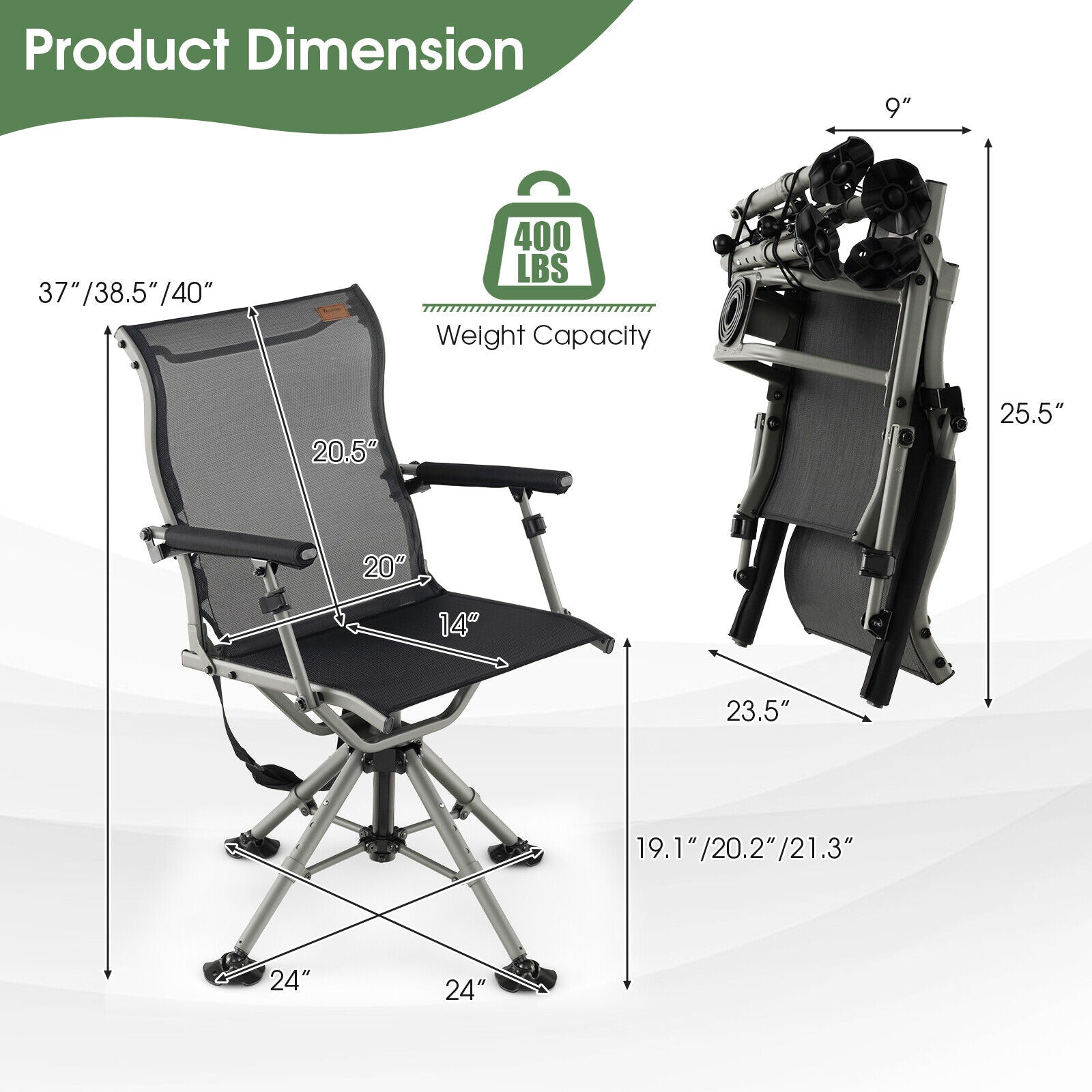 360 Degree Silent Swivel Hunting Chair-Black - Energize Trek