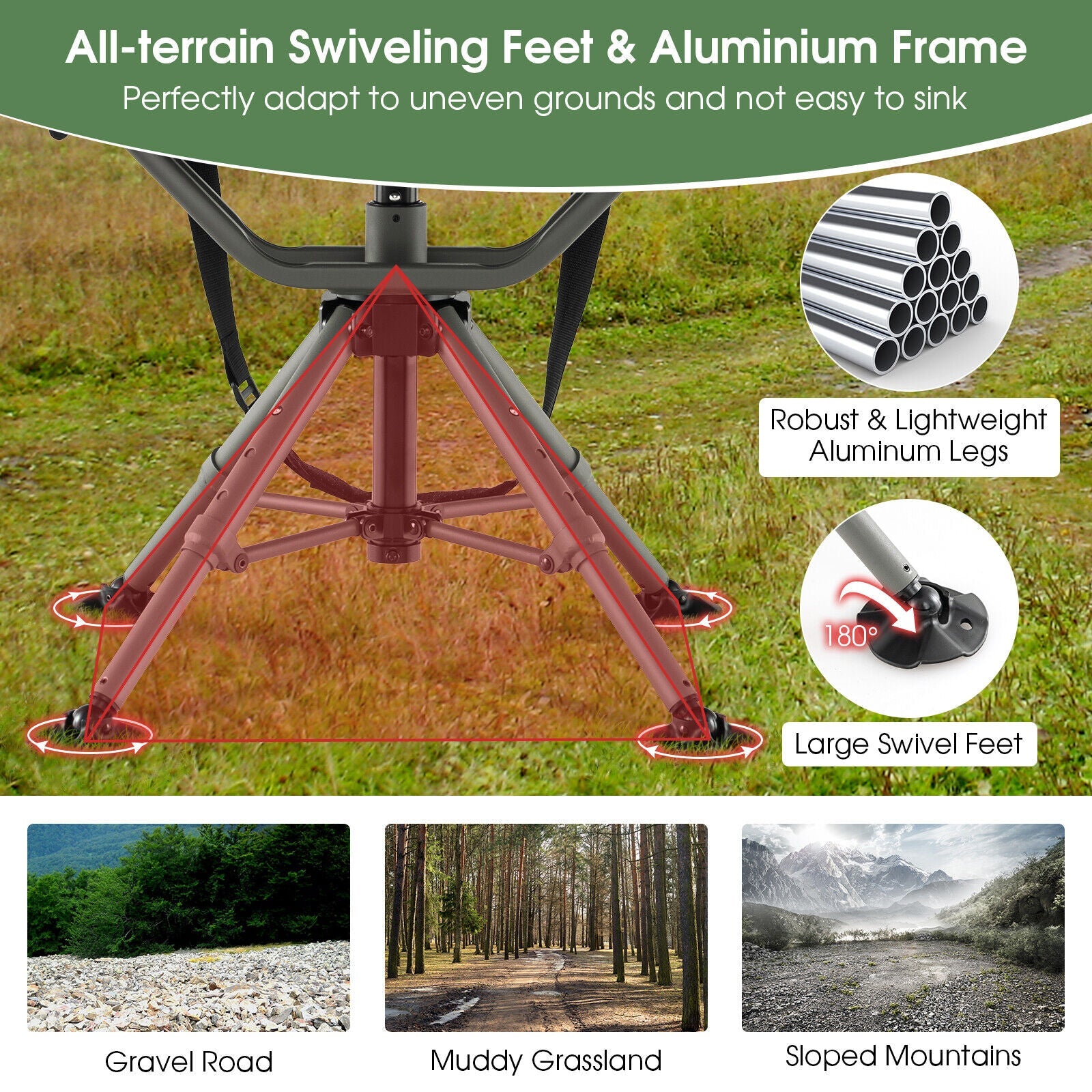 360 Degree Silent Swivel Hunting Chair-Black - Energize Trek