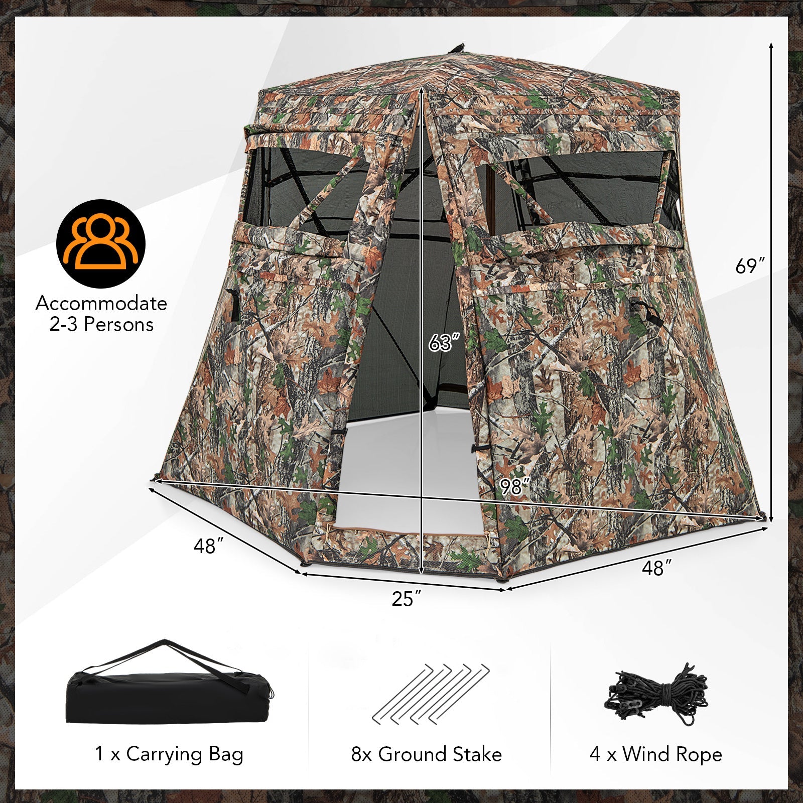 360° One Way See Through Ground Hunting Blind for Deer and Turkey Hunting - Energize Trek