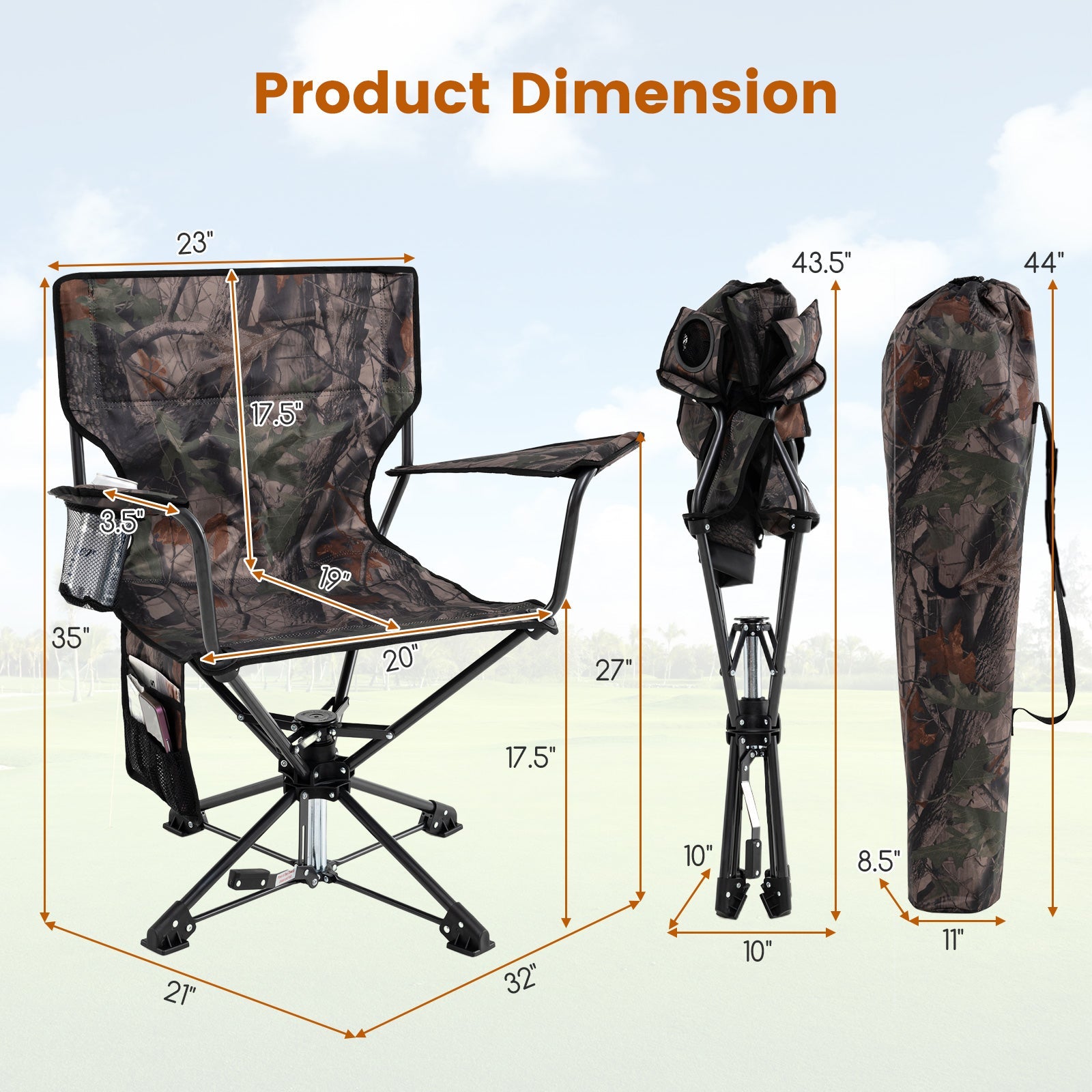 360° Swivel Hunting Chair Portable Foldable Hunting Chair Set of 2-Camo - Energize Trek