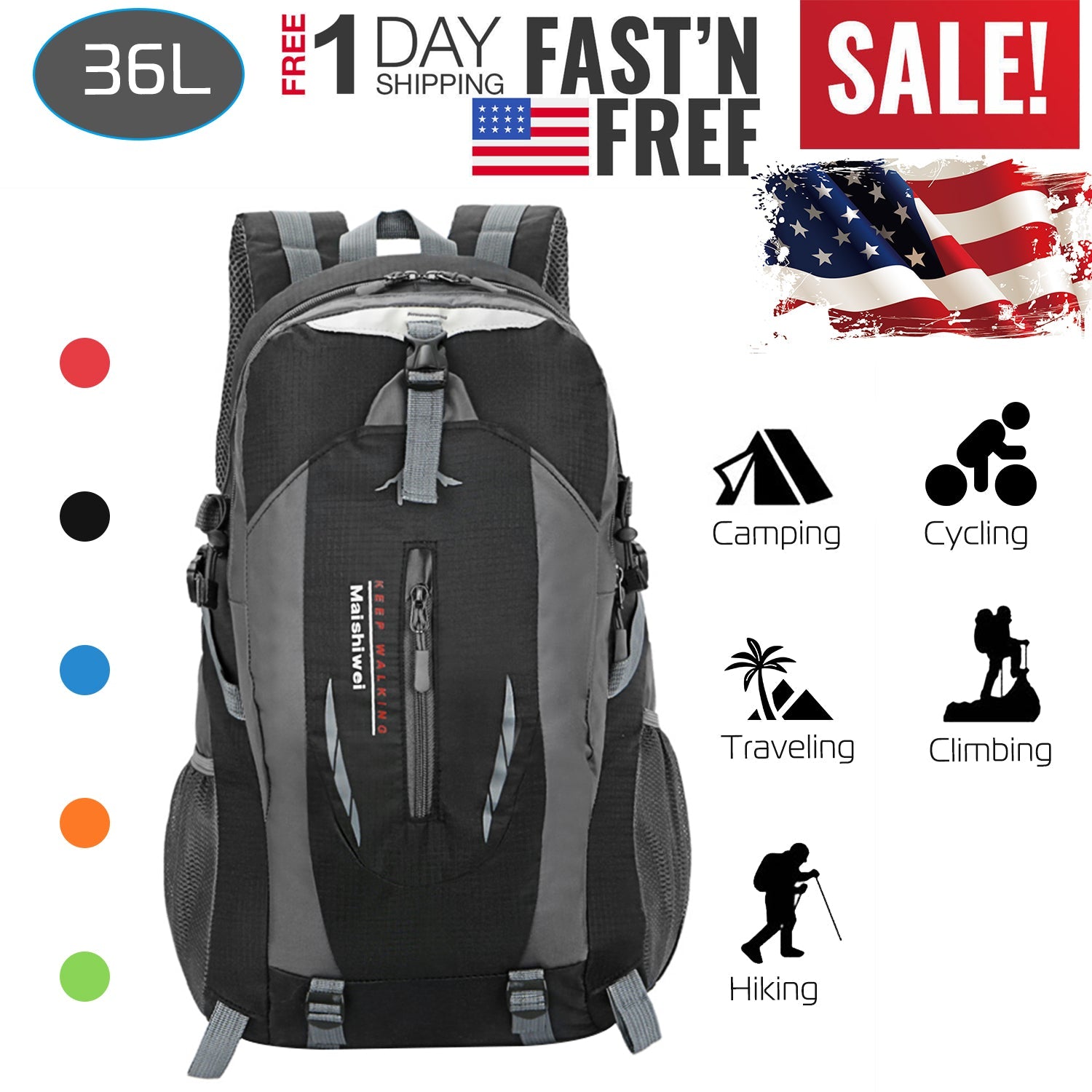 36L Outdoor Backpack Waterproof Daypack Travel Knapsack - Energize Trek