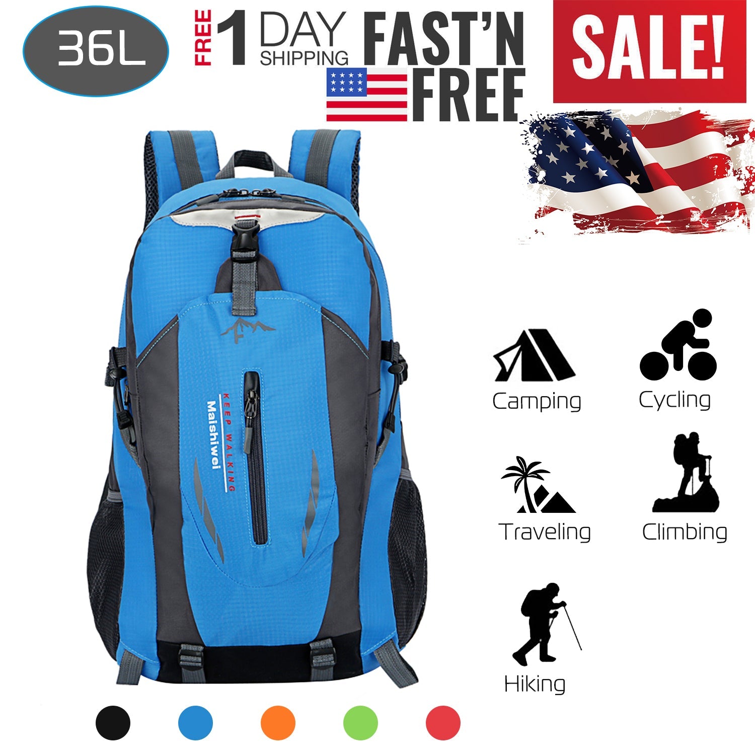 36L Outdoor Backpack Waterproof Daypack Travel Knapsack - Energize Trek