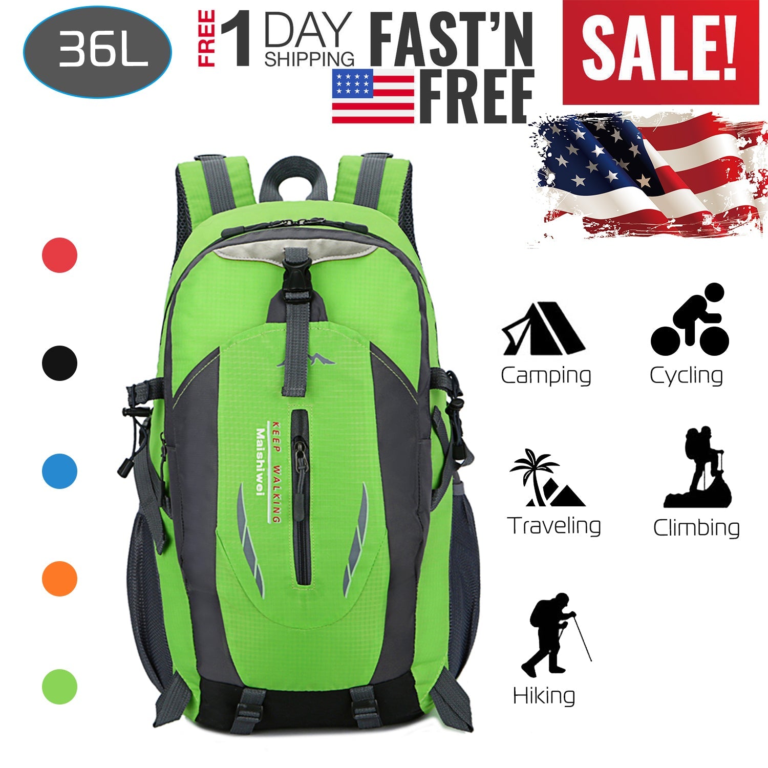 36L Outdoor Backpack Waterproof Daypack Travel Knapsack - Energize Trek