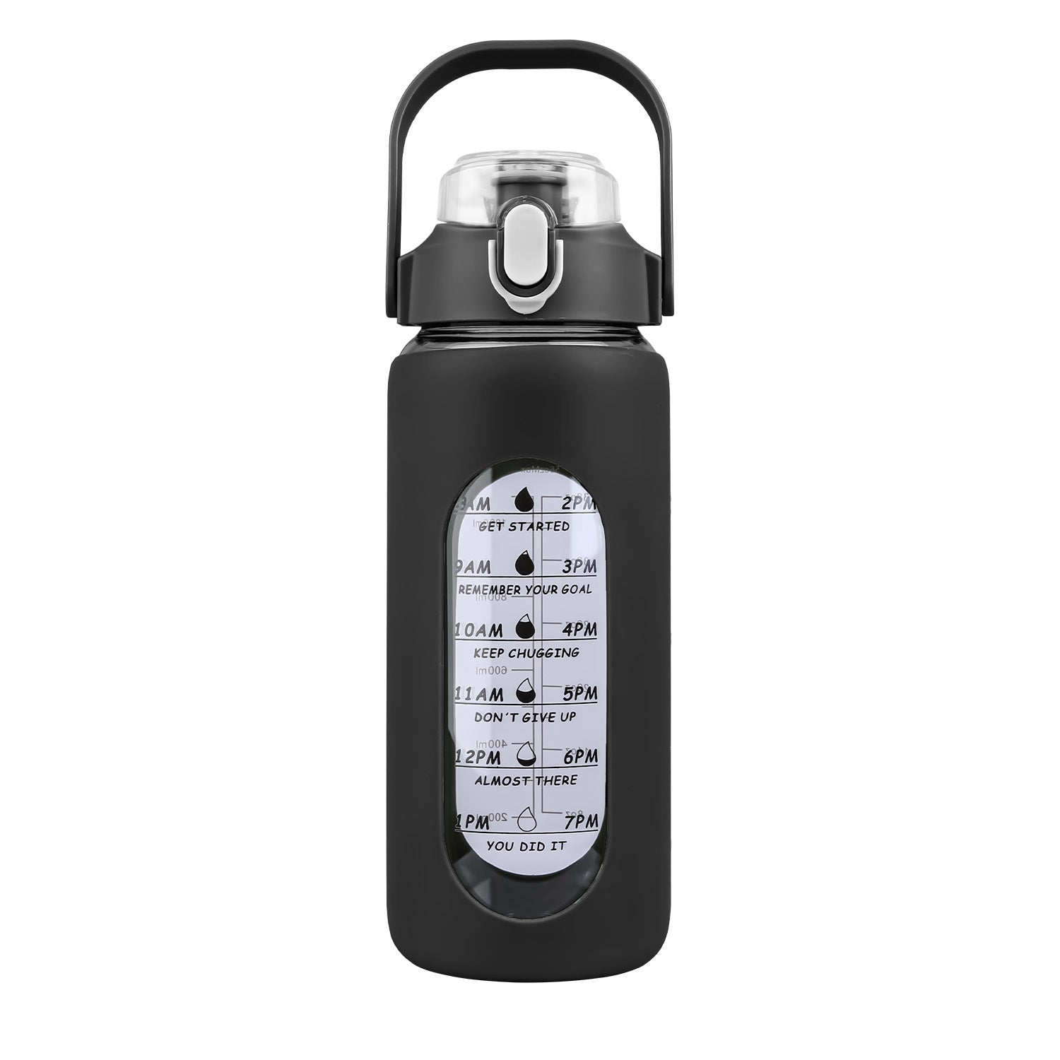 34Oz Glass Water Bottle Sports Water Bottle Motivational Water Bottle Water Intake Tracker Bottle with Straw Time Marker Silicone Sleeve Handle for Gy