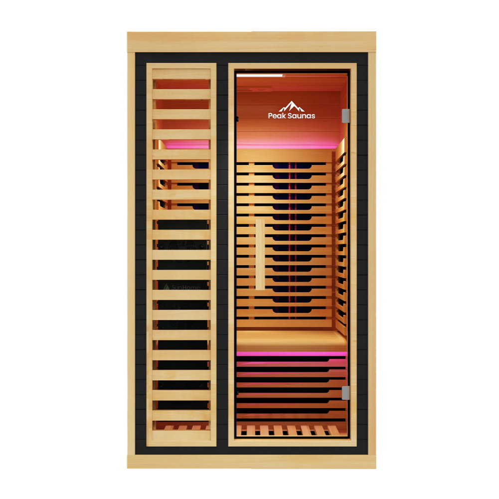 Peak Saunas Shasta 1-Person Full Spectrum Infrared Sauna with XL Medical-Grade Red Light Therapy & Smart WiFi App Control - Energize Trek