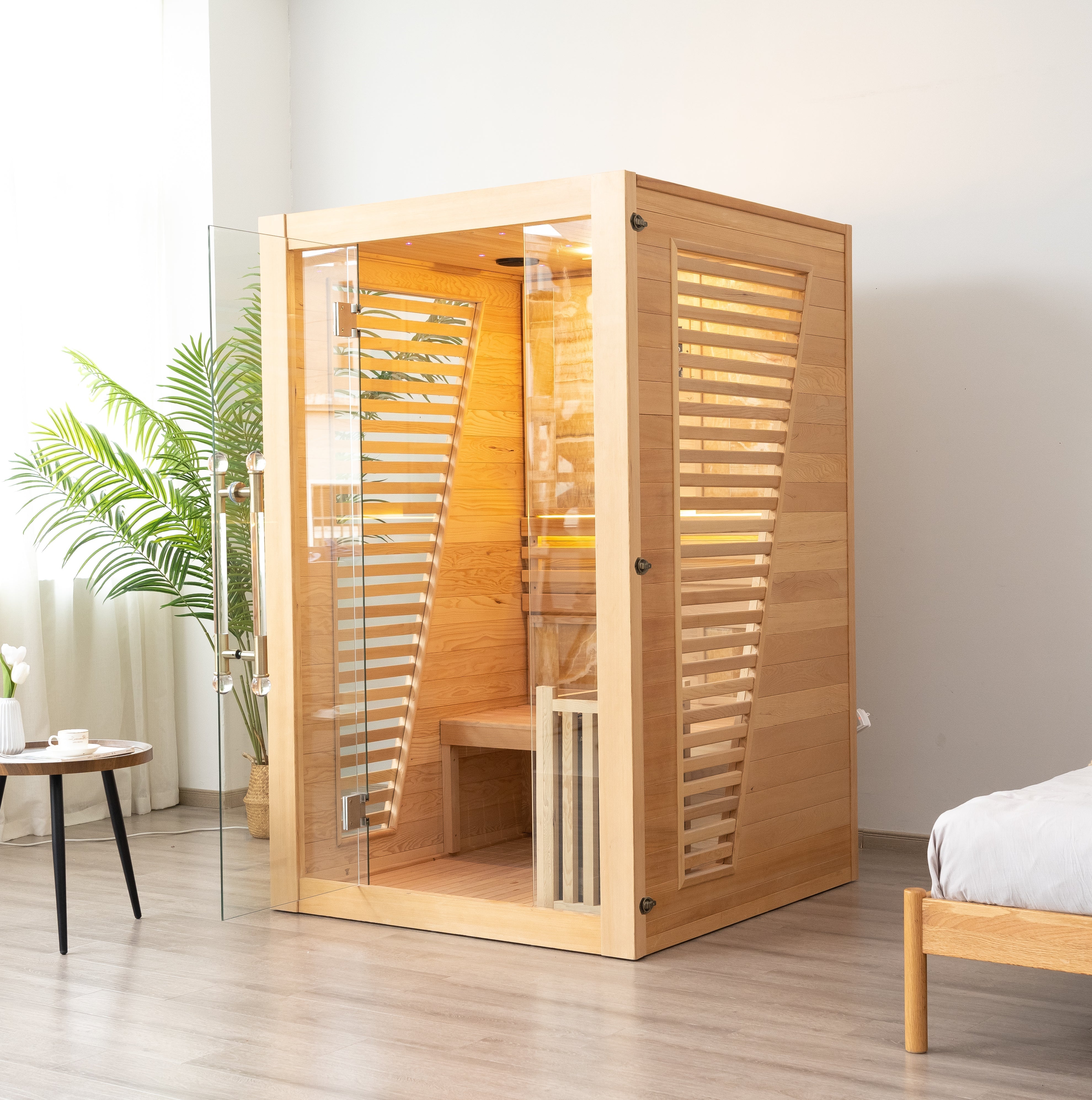 SAUNA EVOLUTION®  Commercial Red Cedar Hemlock Indoor Steam Sauna Room Glass 01 - Energize Trek