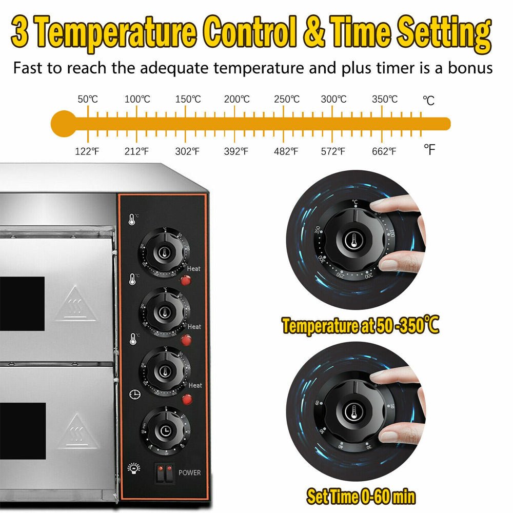 3KW Premium Electric Commercial Stainless Steel Double Deck Pizza Oven (98620571) - Energize Trek