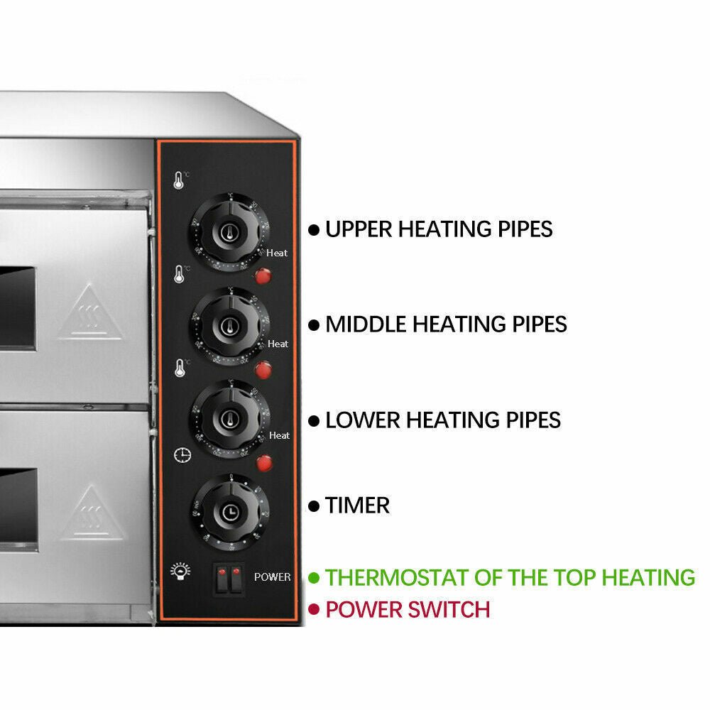 3KW Premium Electric Commercial Stainless Steel Double Deck Pizza Oven (98620571) - Energize Trek