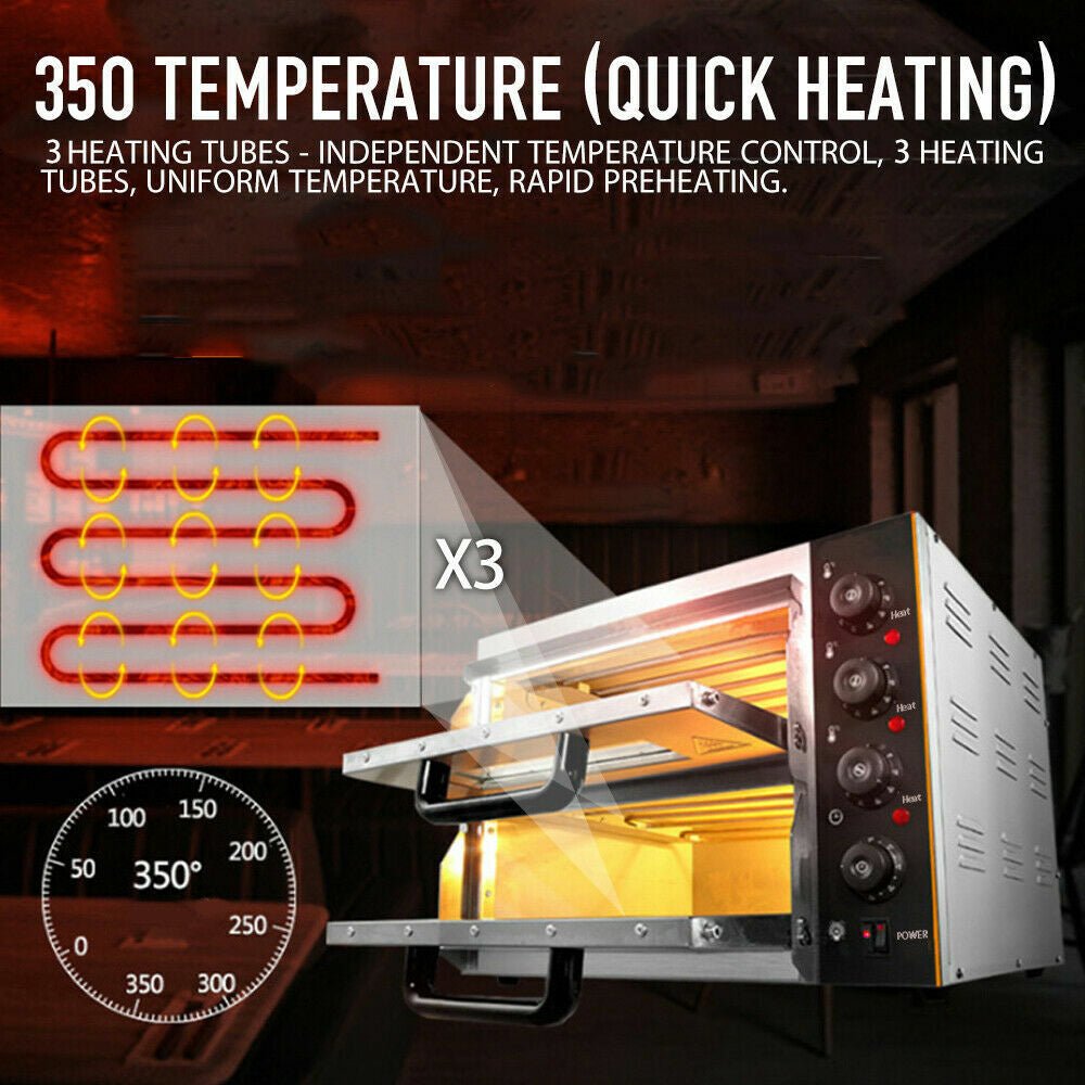 3KW Premium Electric Commercial Stainless Steel Double Deck Pizza Oven (98620571) - Energize Trek