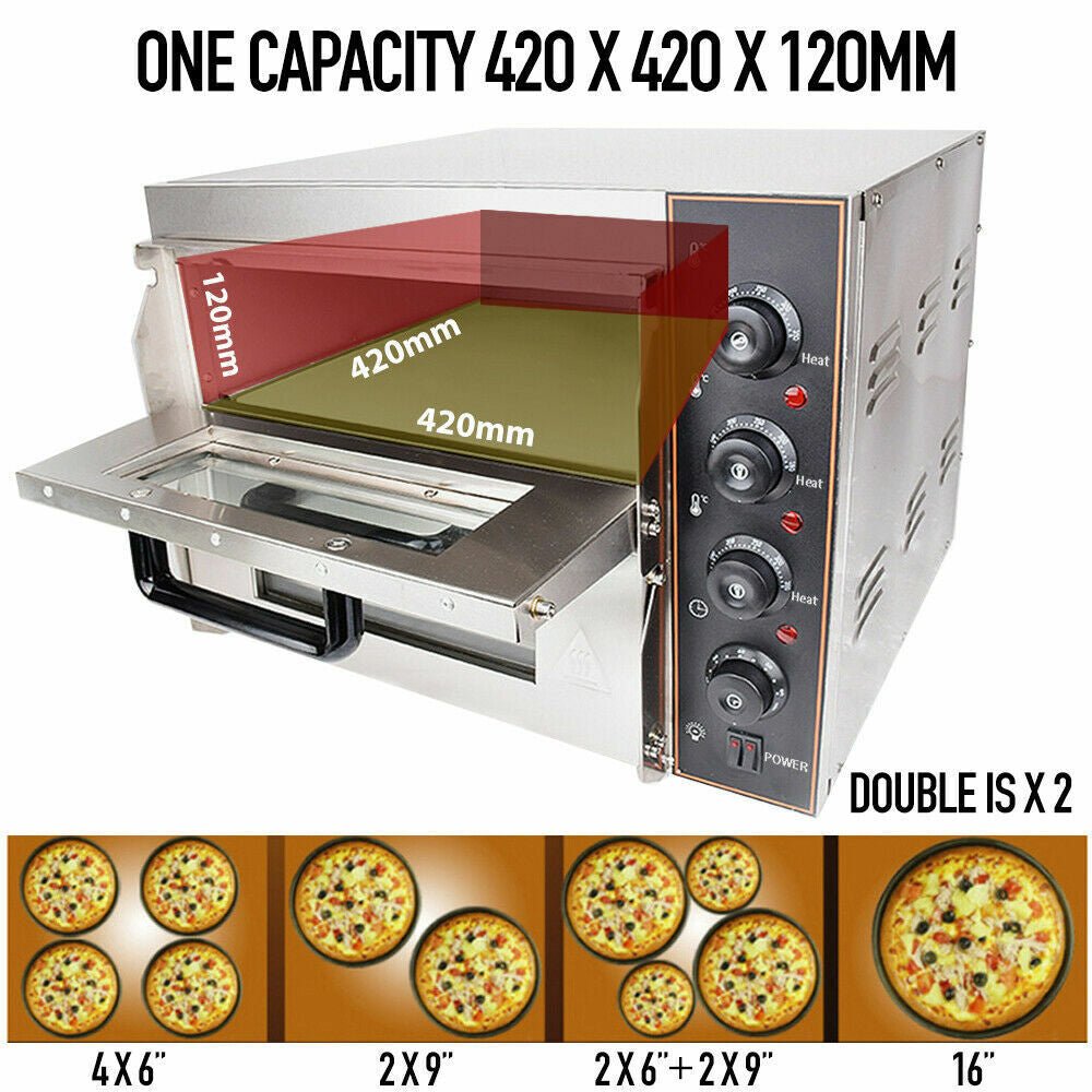 3KW Premium Electric Commercial Stainless Steel Double Deck Pizza Oven (98620571) - Energize Trek