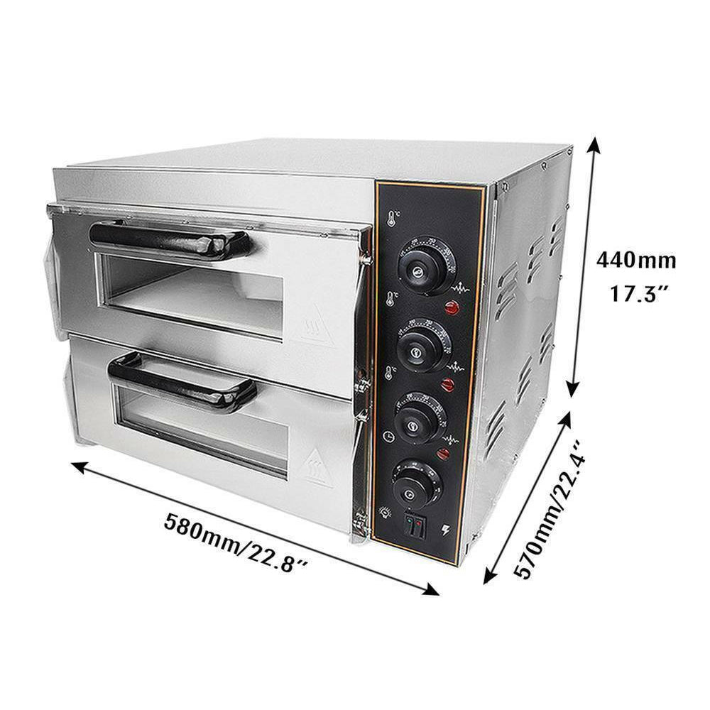 3KW Premium Electric Commercial Stainless Steel Double Deck Pizza Oven (98620571) - Energize Trek