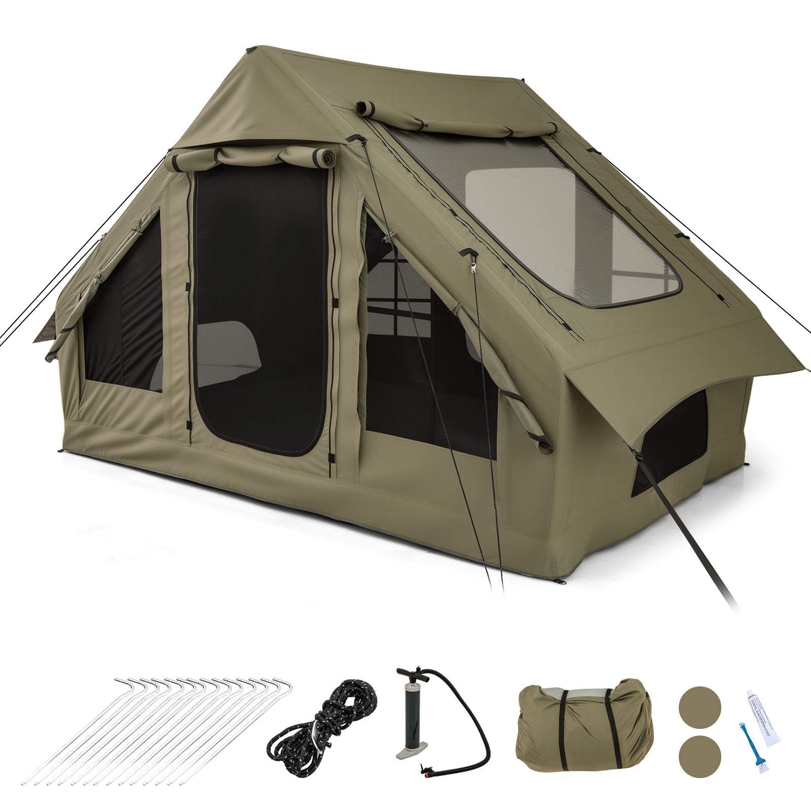 4-6 People Inflatable Camping Tent with 4 Mesh Screen Windows and 2 Doors - Energize Trek