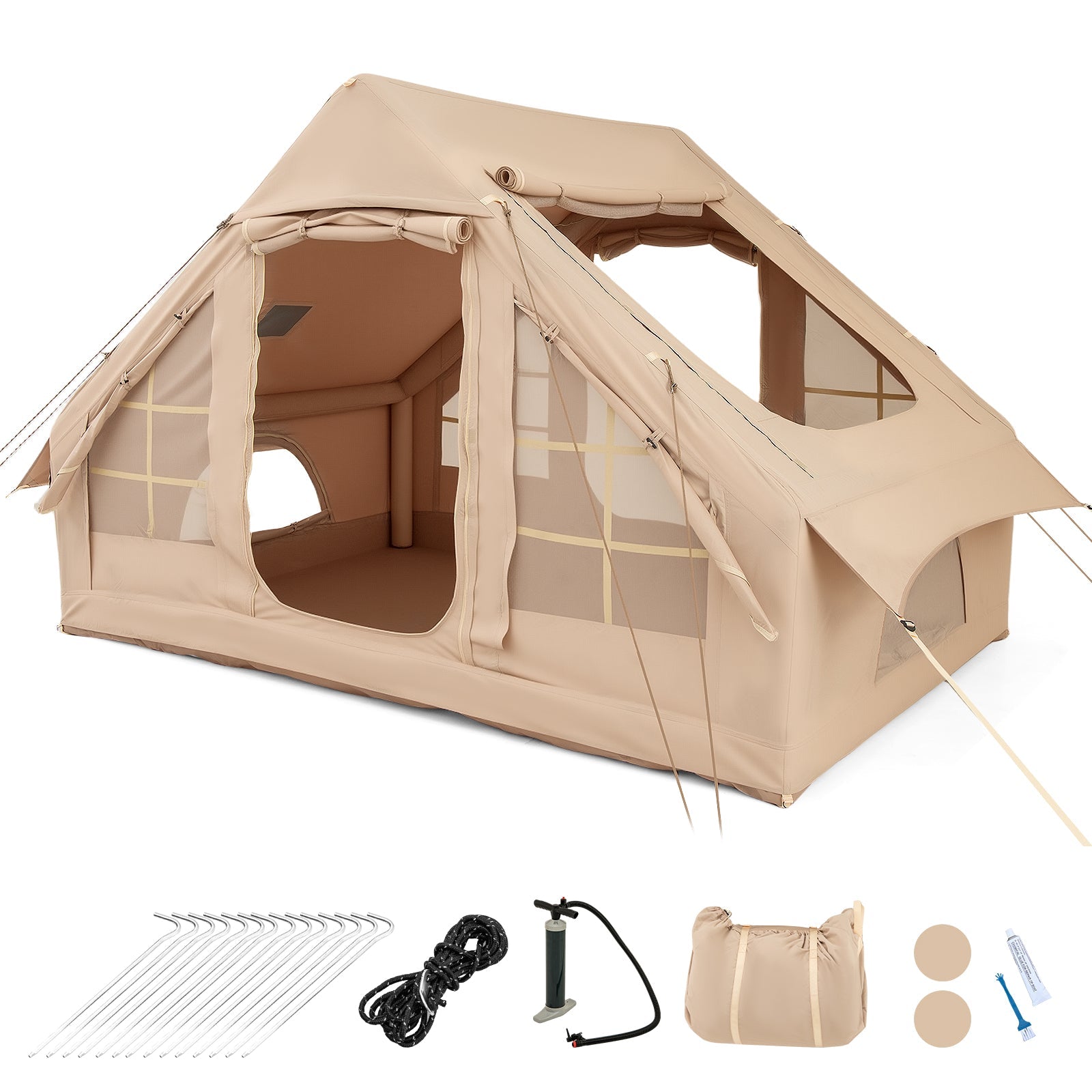 4-6 People Inflatable Camping Tent with 4 Mesh Screen Windows and 2 Doors - Energize Trek