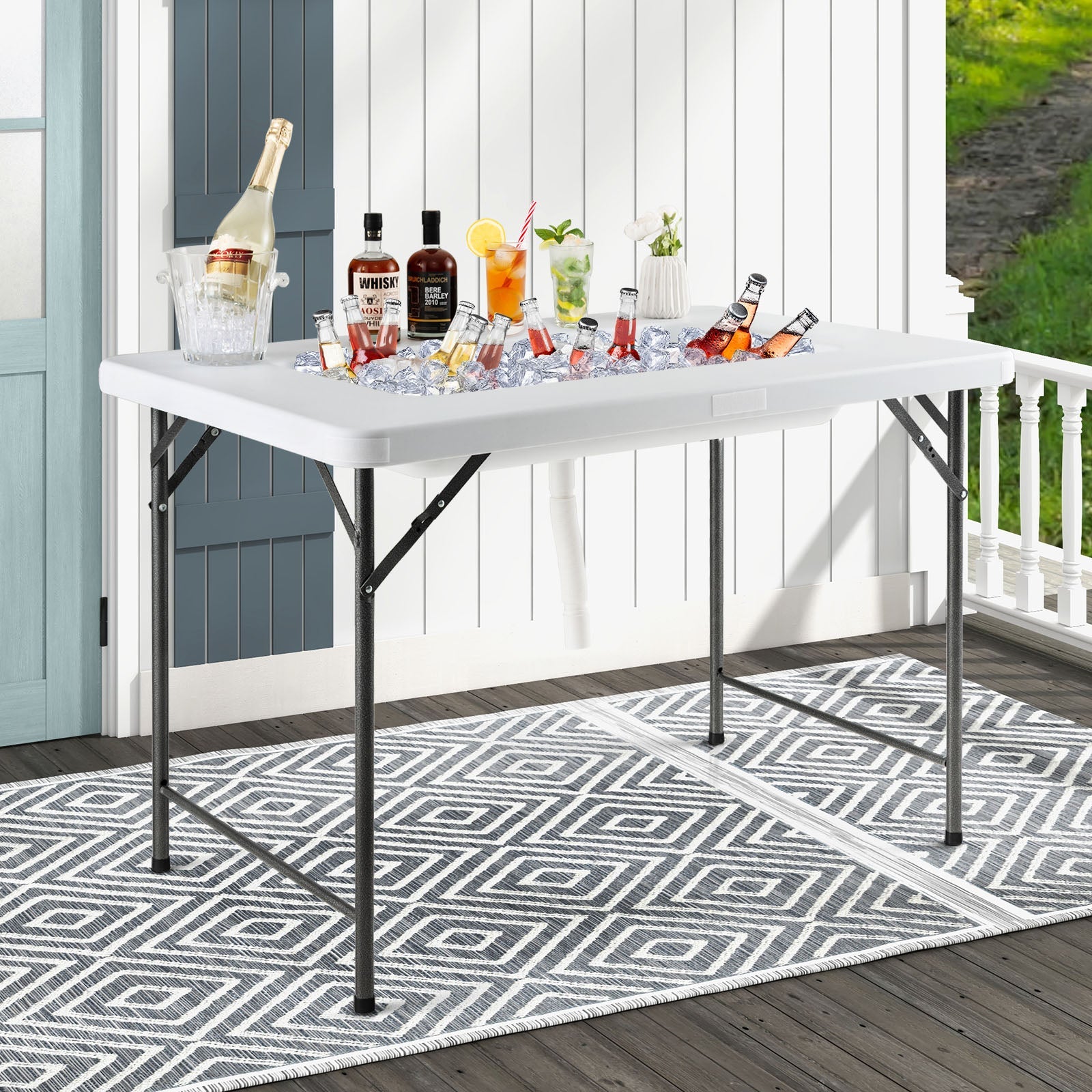 4 Feet Folding Ice Bin Table with Skirt for Camping Picnic Wedding-White - Energize Trek