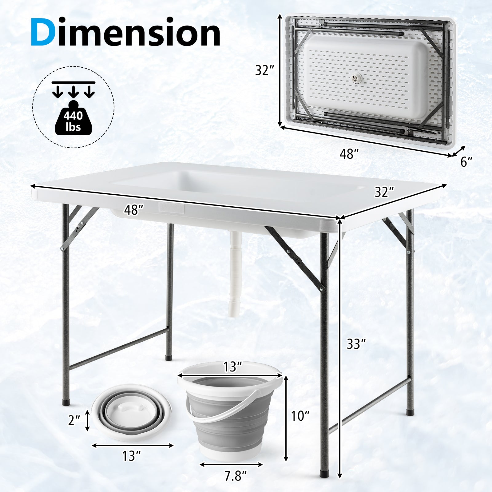 4 Feet Folding Ice Bin Table with Skirt for Camping Picnic Wedding with Ice Bucket-White - Energize Trek