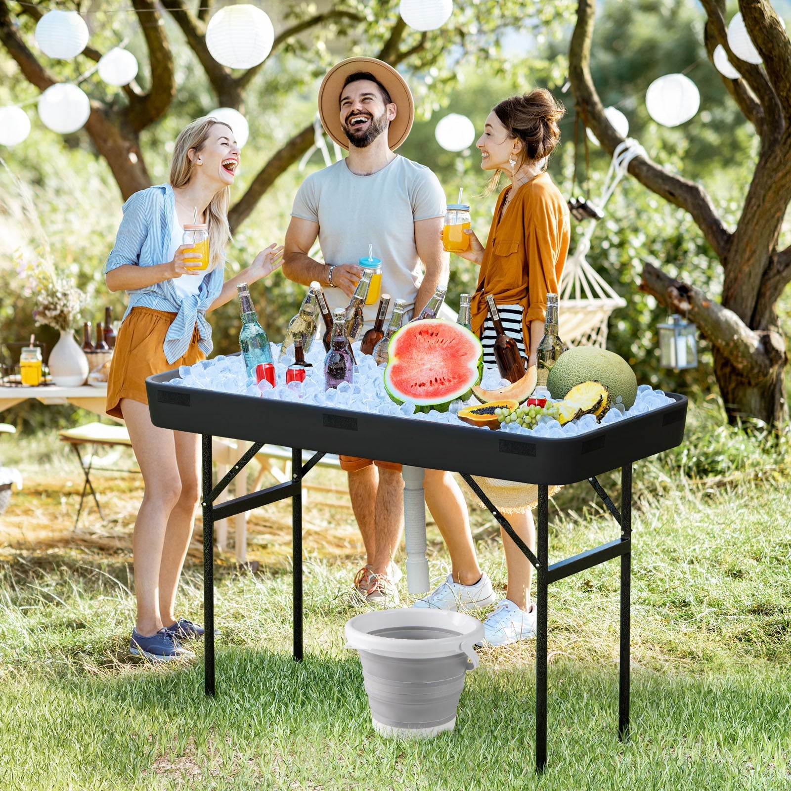 4 Feet Plastic Party Ice Folding Table with Matching Skirt - Energize Trek