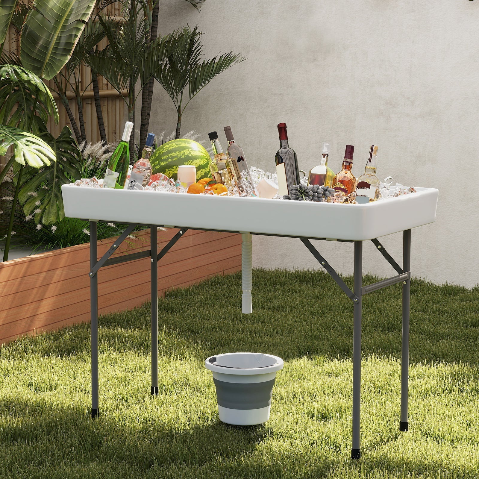 4 Foot Ice Cooler Folding Table Portable Ice Bin Table with Large Sink-White - Energize Trek