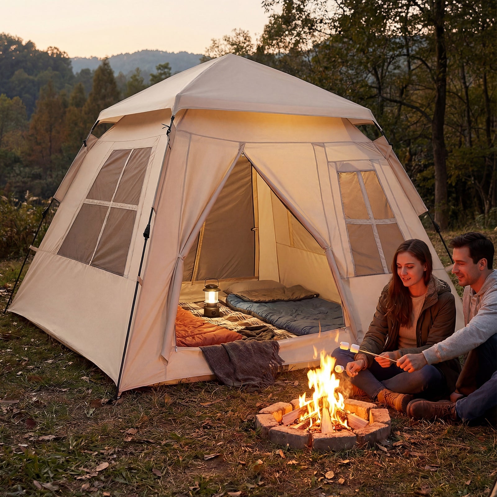 4 Person Camping Tent Portable Automatic Easy Setup with Rainfly and 2 Doors - Energize Trek