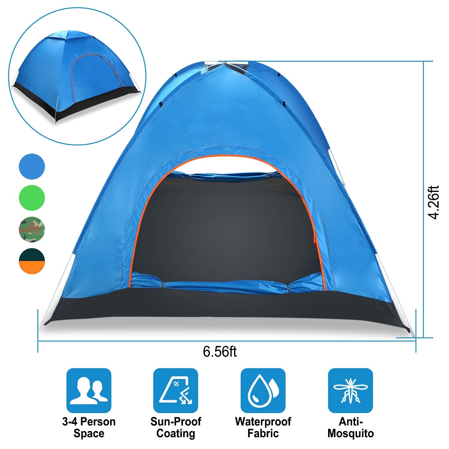 4 Persons Camping Waterproof Tent Pop Up Tent Instant Setup Tent w/2 Mosquito Net Doors Carrying Bag Folding 4 Seasons for Hiking Climbing Adventure F - Energize Trek