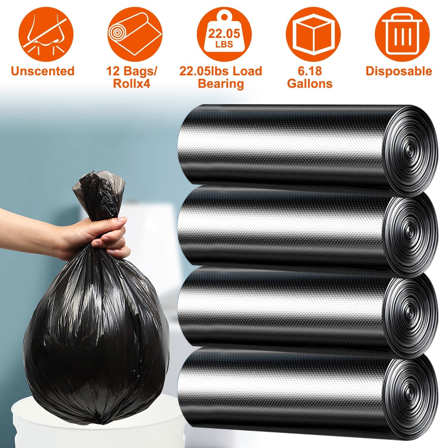 4 Rolls Black Garbage Bags 6.18 Gallons Unscented Disposable Trash Bags Portable Leak Resistant Trash Can Liners for Bathroom Office Kitchen Bedroom C - Energize Trek