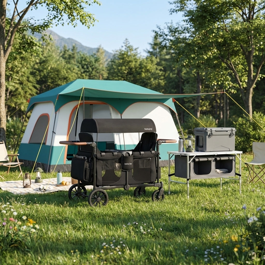 4-in-1 Family Camping Gear Set: Wagon Camping Table Cooler and Camping Tent - Energize Trek