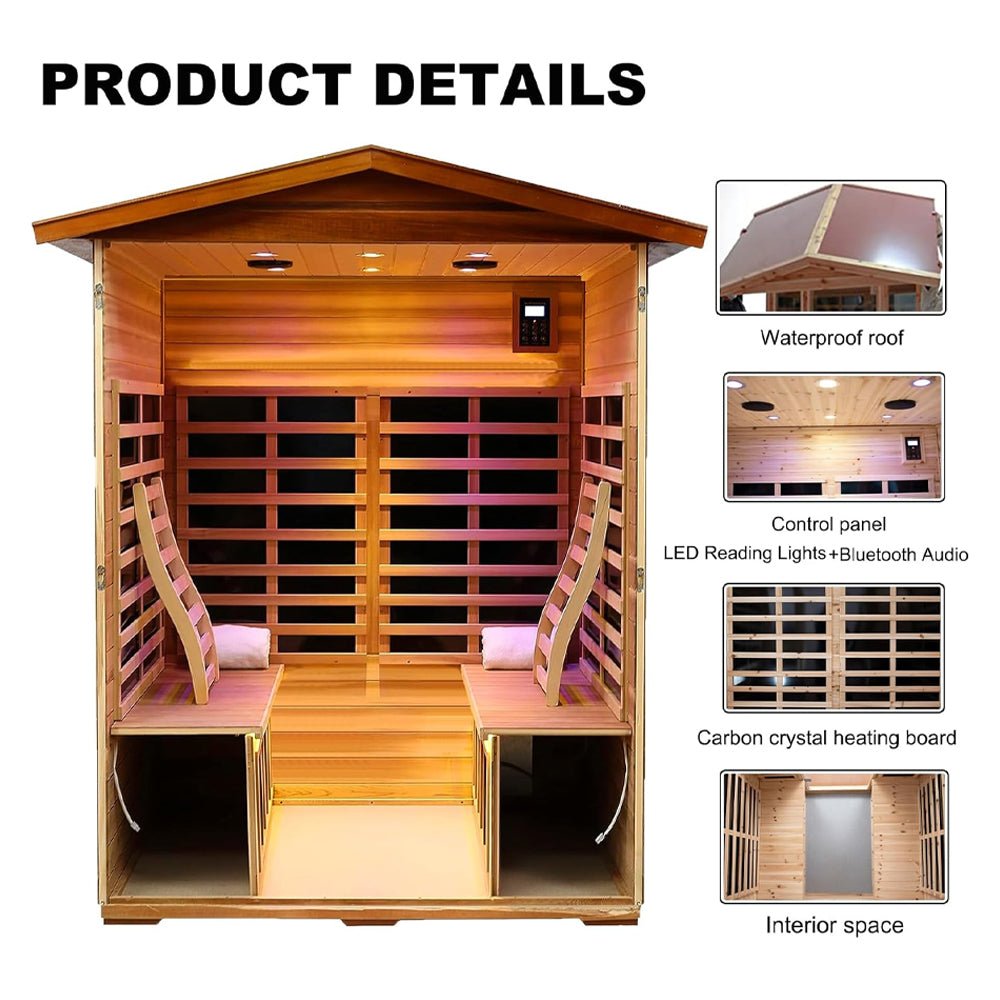 Premium 4-Person Luxury Low EMF Outdoor FAR Infrared Home Sauna With Bluetooth Audio, 2050W (SAK15372) - Energize Trek