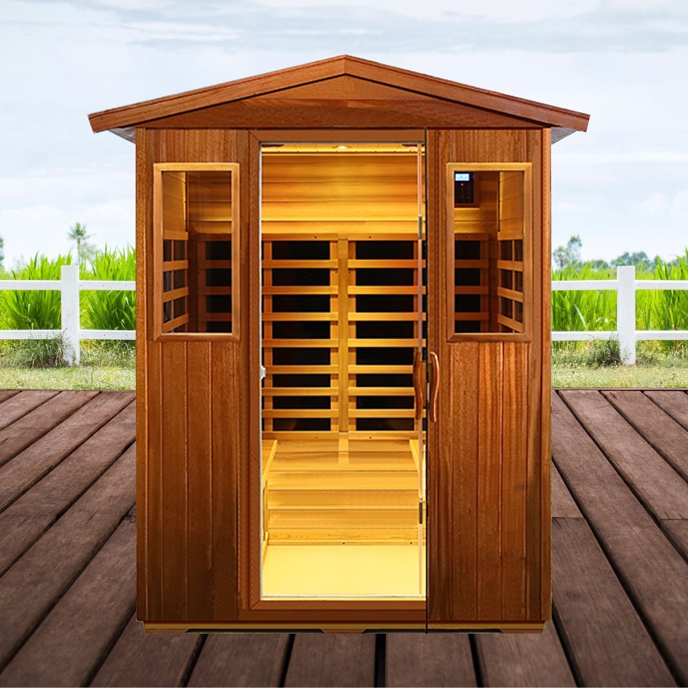 Premium 4-Person Luxury Low EMF Outdoor FAR Infrared Home Sauna With Bluetooth Audio, 2050W (SAK15372) - Energize Trek