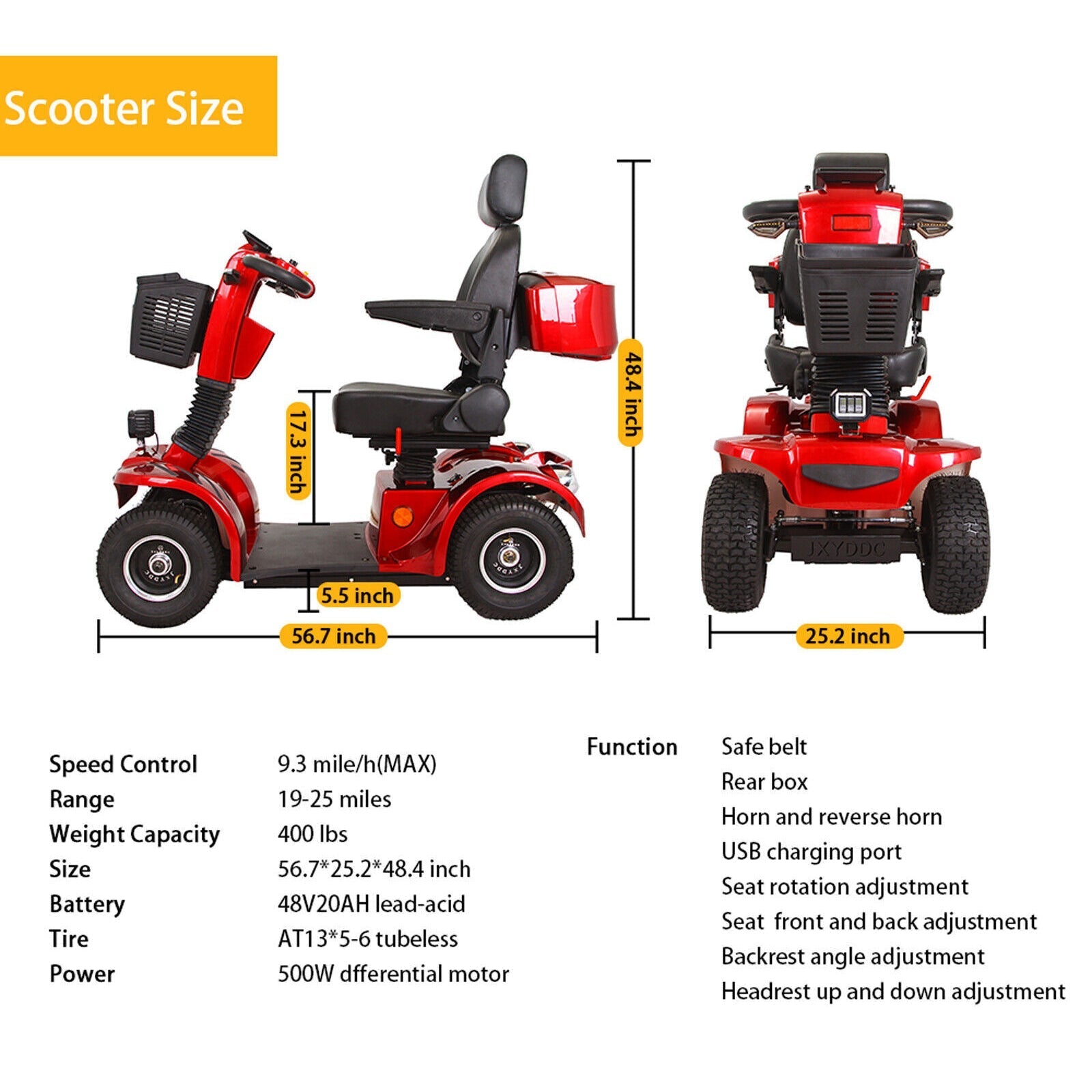 4-Wheel Heavy Duty 48V20AH Electric All-Terrain Mobility Scooter, 500W (SAK93647) - Energize Trek