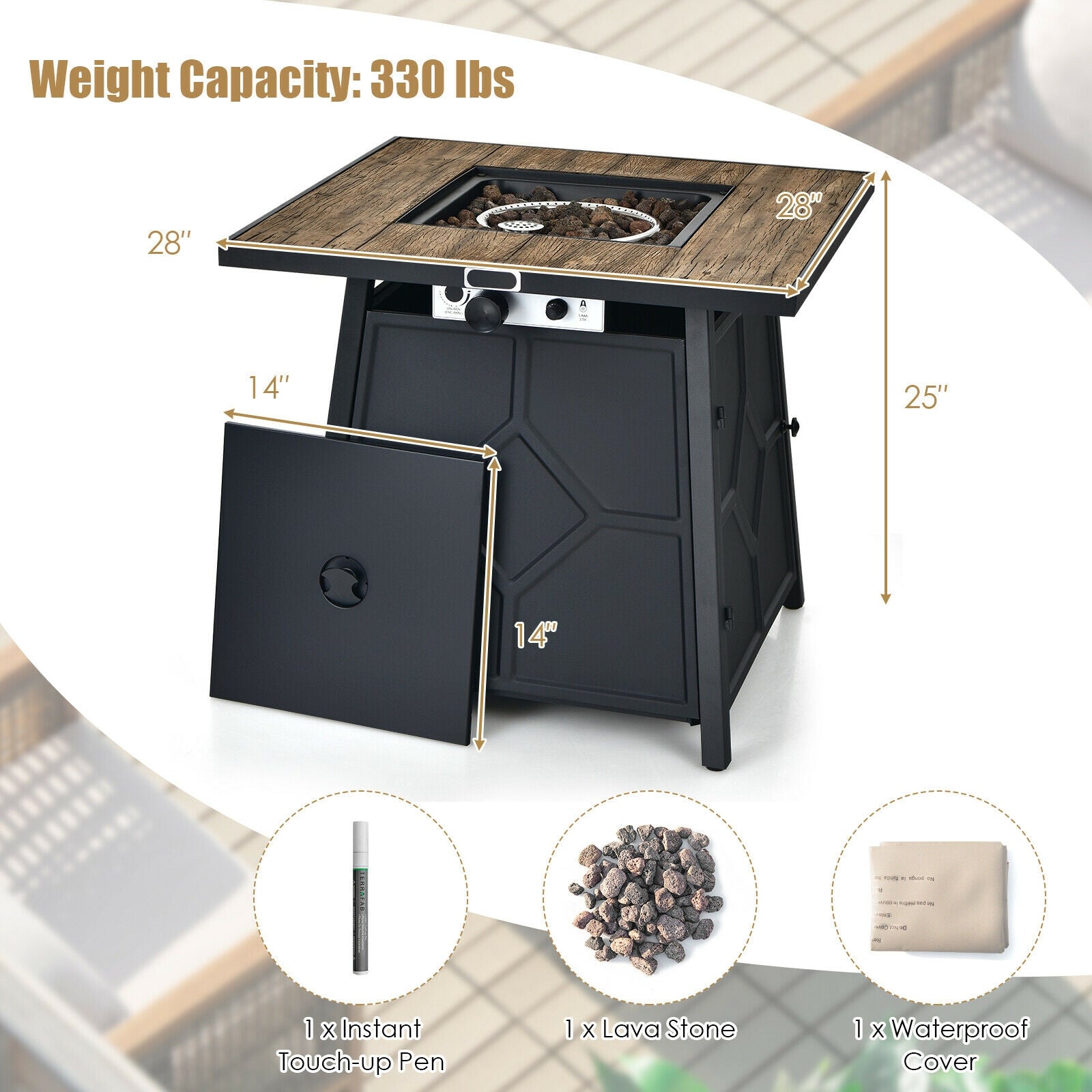 40 000 BTU 28 Inches Propane Gas Fire Pit Table With Cover - Energize Trek