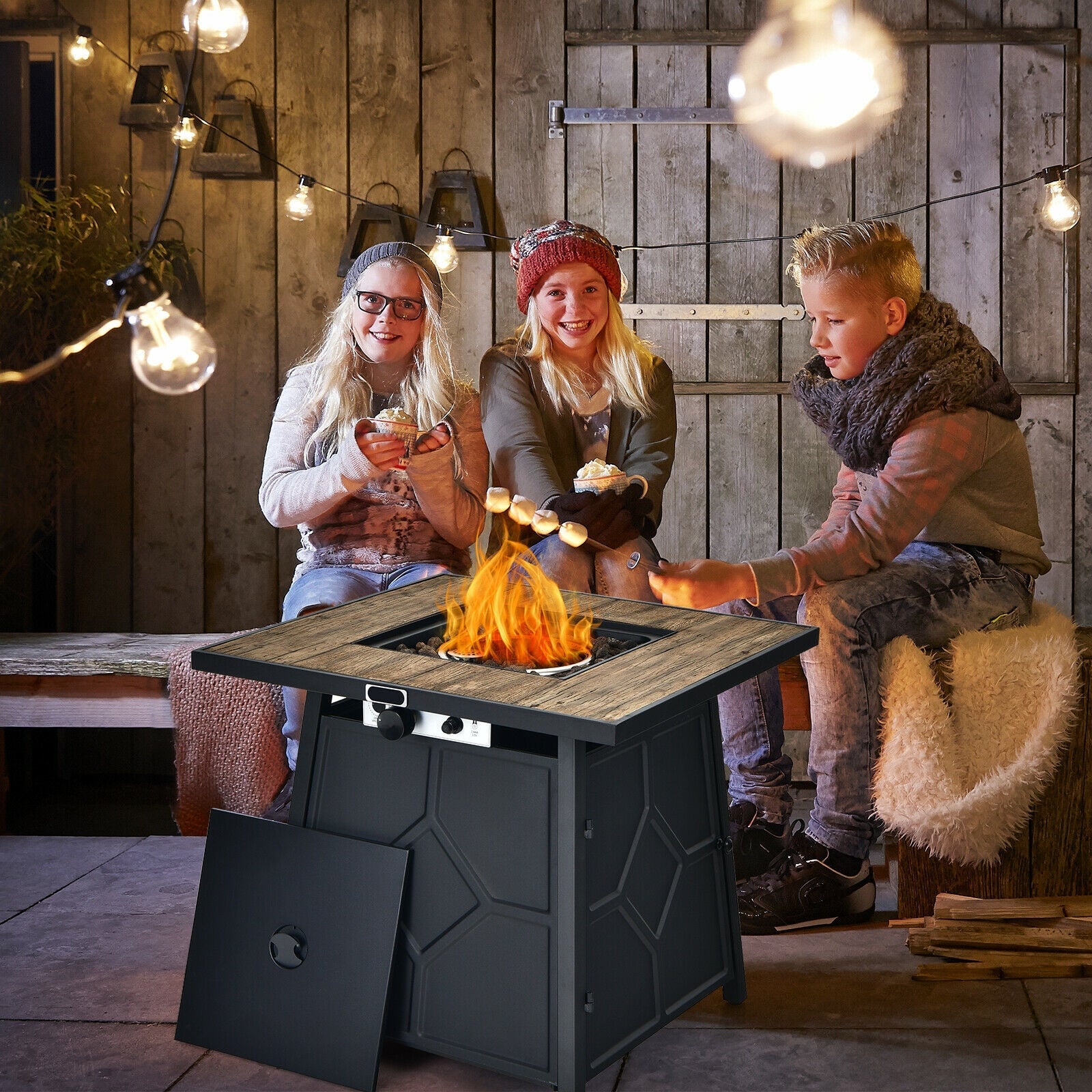 40 000 BTU 28 Inches Propane Gas Fire Pit Table With Cover - Energize Trek