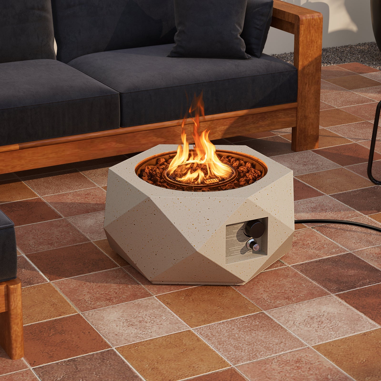 40000 BTU 28 Inch Hexagon Terrazzo Propane Fire Pit Table with Stainless Steel Burner - Energize Trek