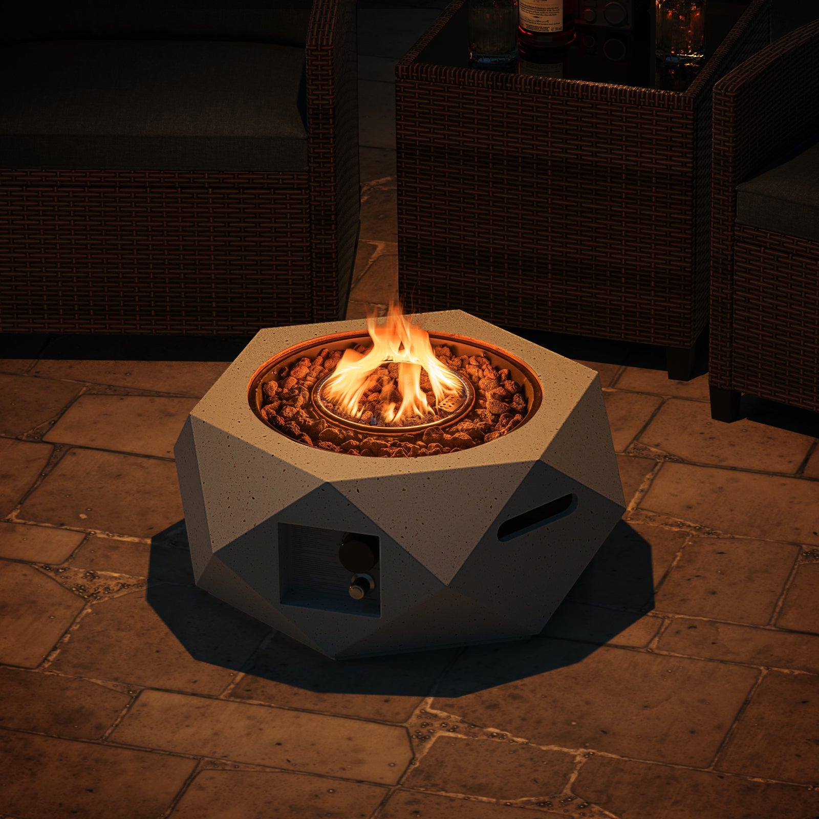 40000 BTU 28 Inch Hexagon Terrazzo Propane Fire Pit Table with Stainless Steel Burner - Energize Trek