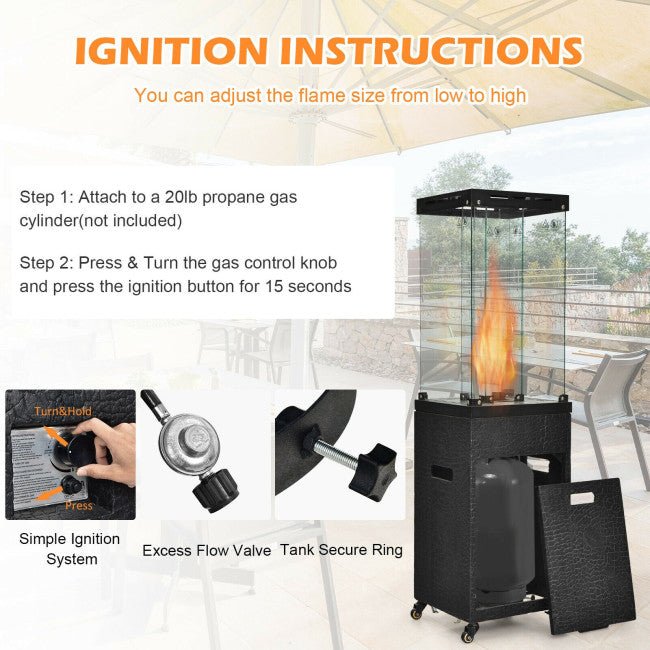 41,000 BTU Outdoor Propane Gas Patio Heater W/ Lockable Wheels (98052550) - Energize Trek