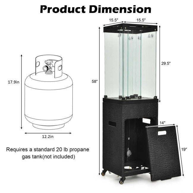 41,000 BTU Outdoor Propane Gas Patio Heater W/ Lockable Wheels (98052550) - Energize Trek