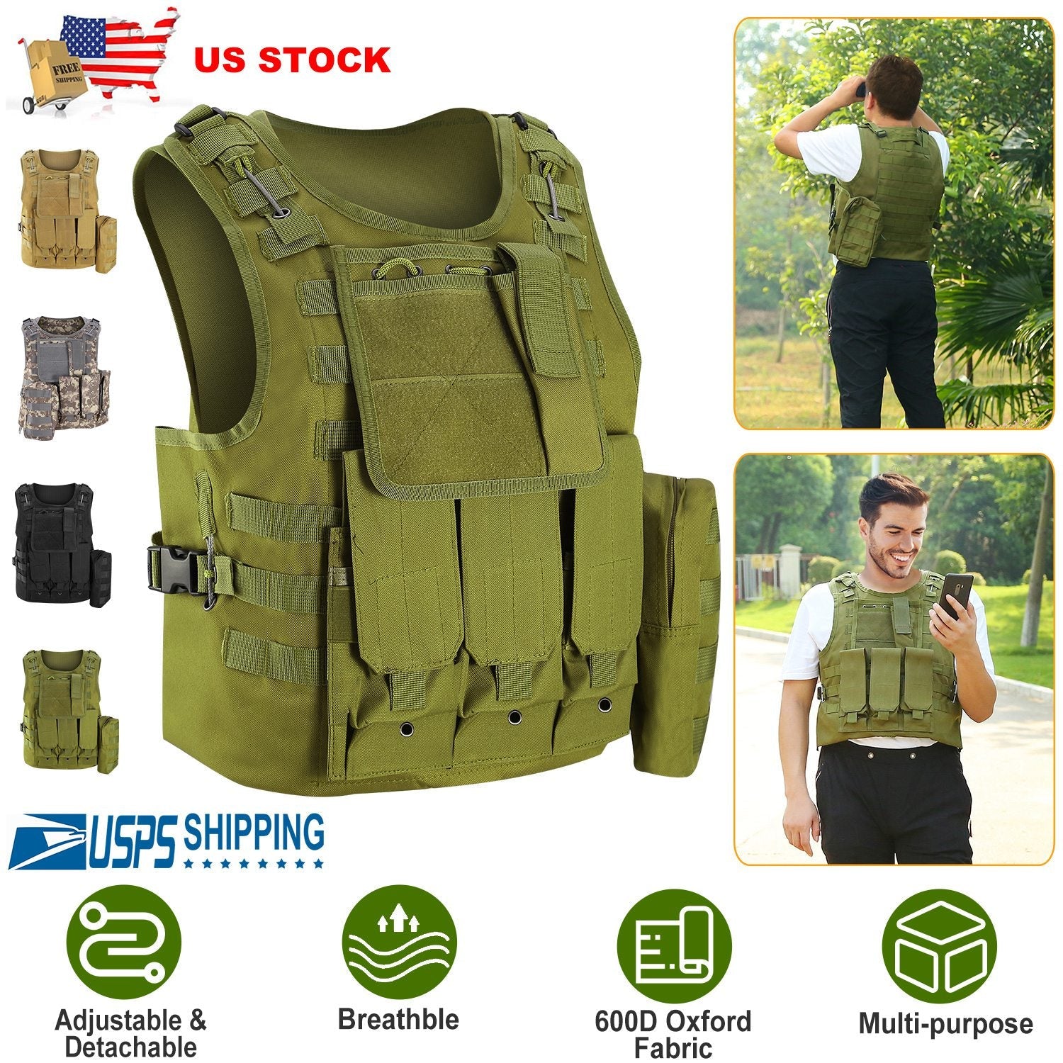 Adults Tactical Vest Military Airsoft Paintball Vest Camouflage Combat Vest for Hunting Army Fans CS War Game