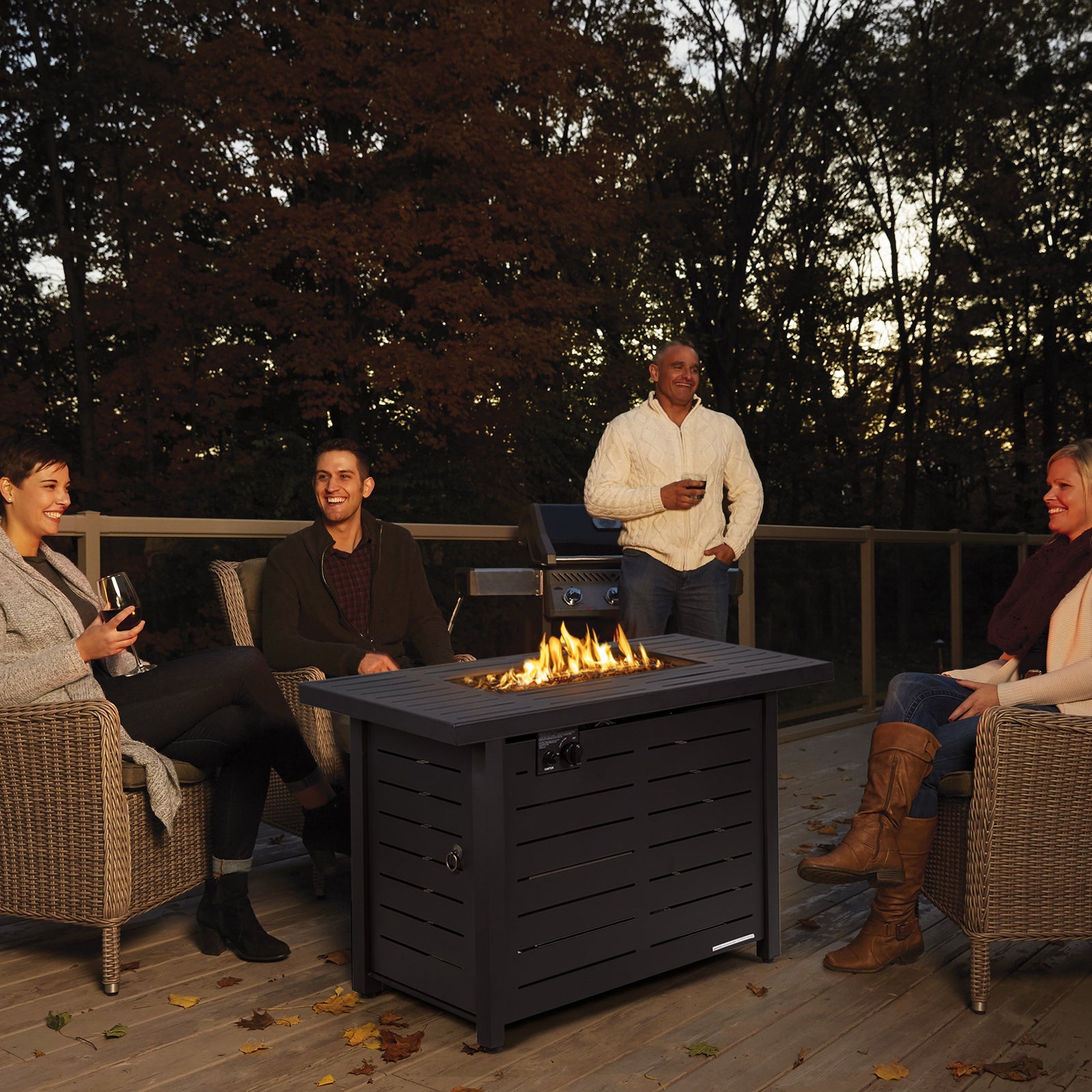 42 Inch 60 000 BTU Rectangular Propane Fire Pit Table with Waterproof Cover - Energize Trek