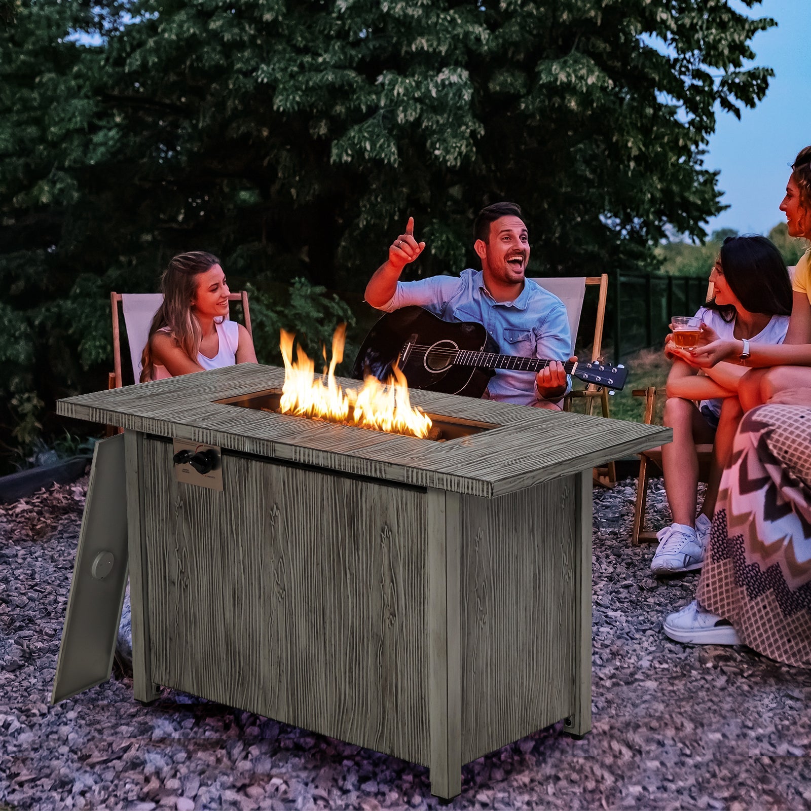 43 Inch 50 000 BTU Propane Fire Pit Table with Removable Lid-Gray - Energize Trek