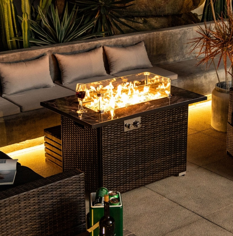 44 Outdoor Propane Fire Pit Table, Ceramic Tabletop Gas Fire Table - Energize Trek