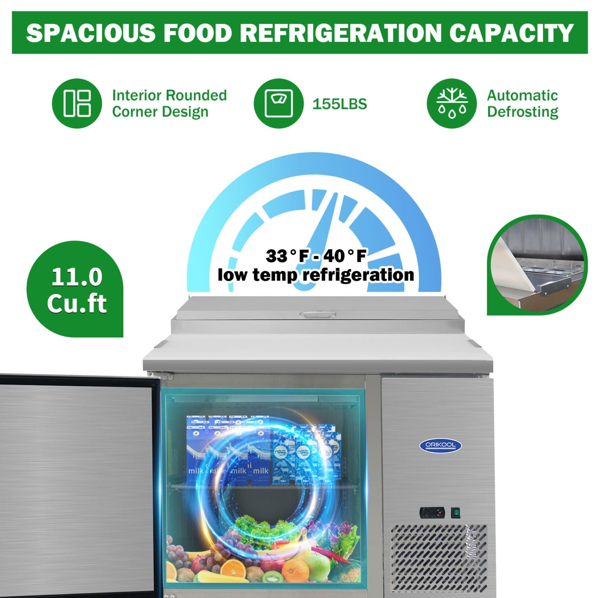 44" Commercial Pizza Prep Table With Built-In 11 Cu.Ft. Refrigerator (SAK09621) - Energize Trek