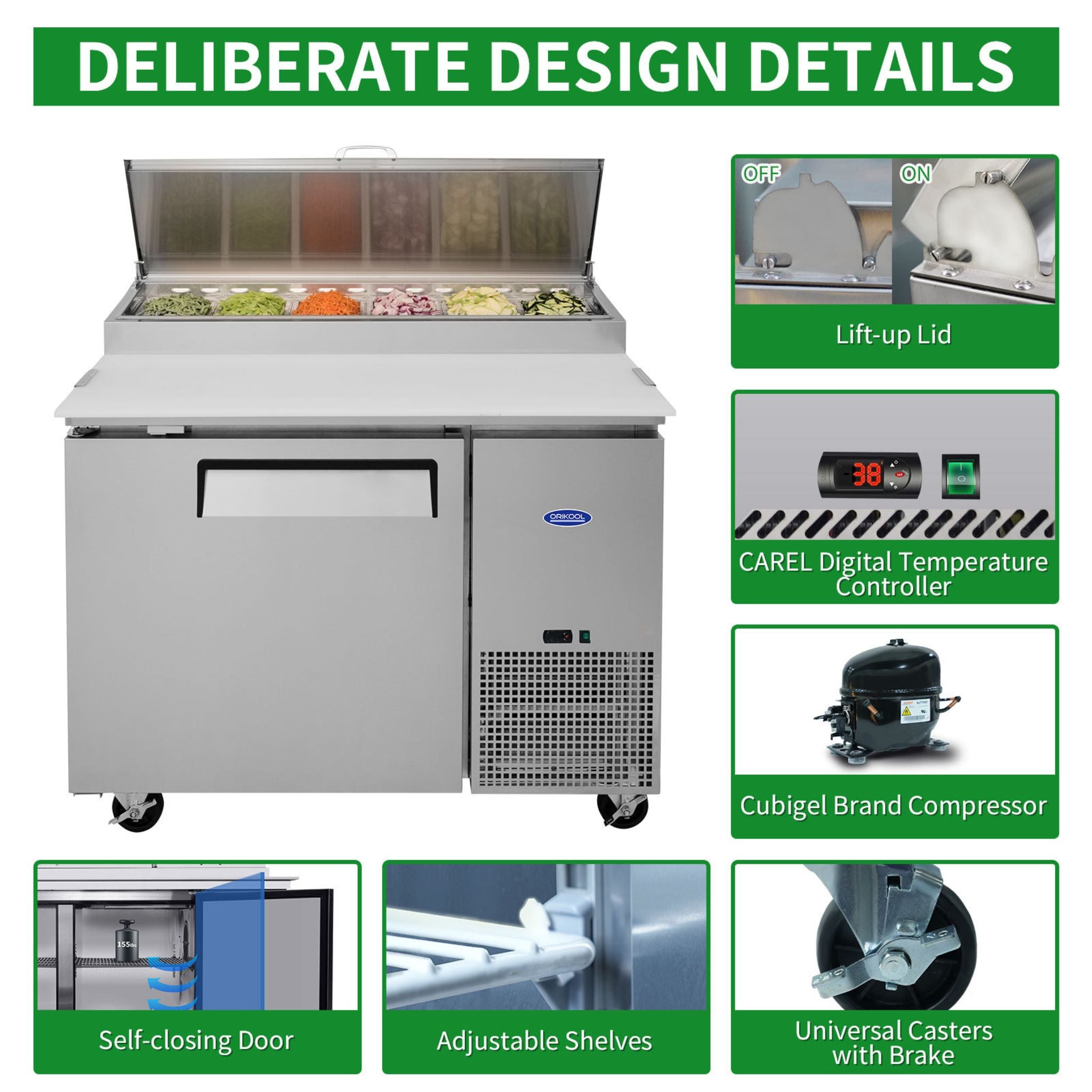 44" Commercial Pizza Prep Table With Built-In 11 Cu.Ft. Refrigerator (SAK09621) - Energize Trek