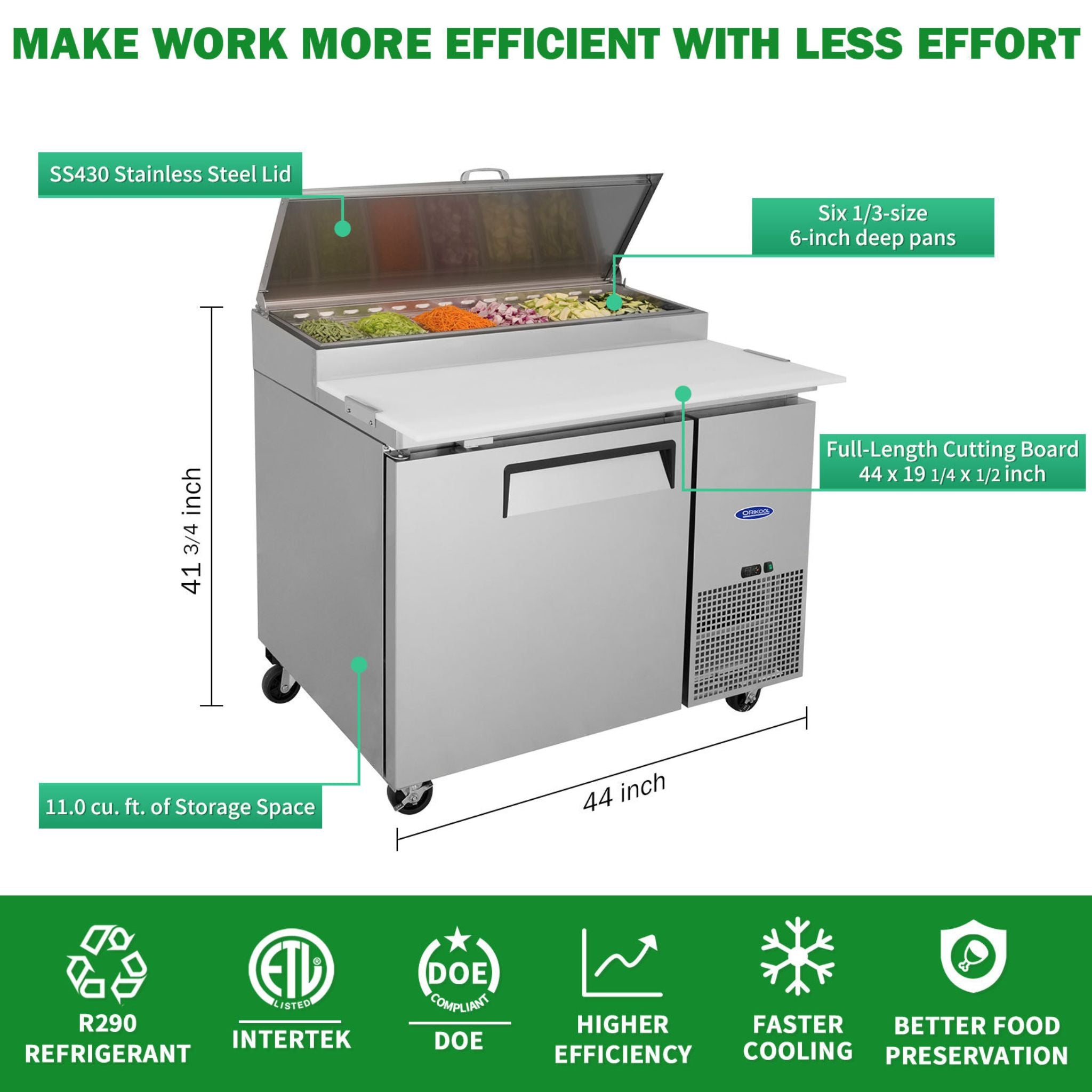 44" Commercial Pizza Prep Table With Built-In 11 Cu.Ft. Refrigerator (SAK09621) - Energize Trek