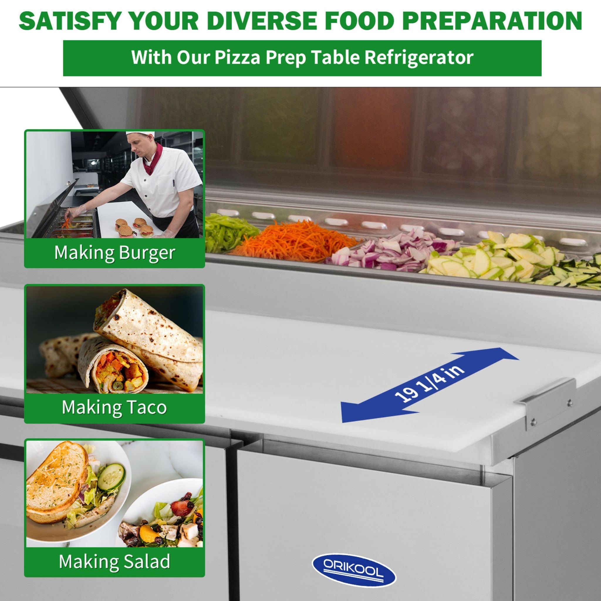 44" Commercial Pizza Prep Table With Built-In 11 Cu.Ft. Refrigerator (SAK09621) - Energize Trek