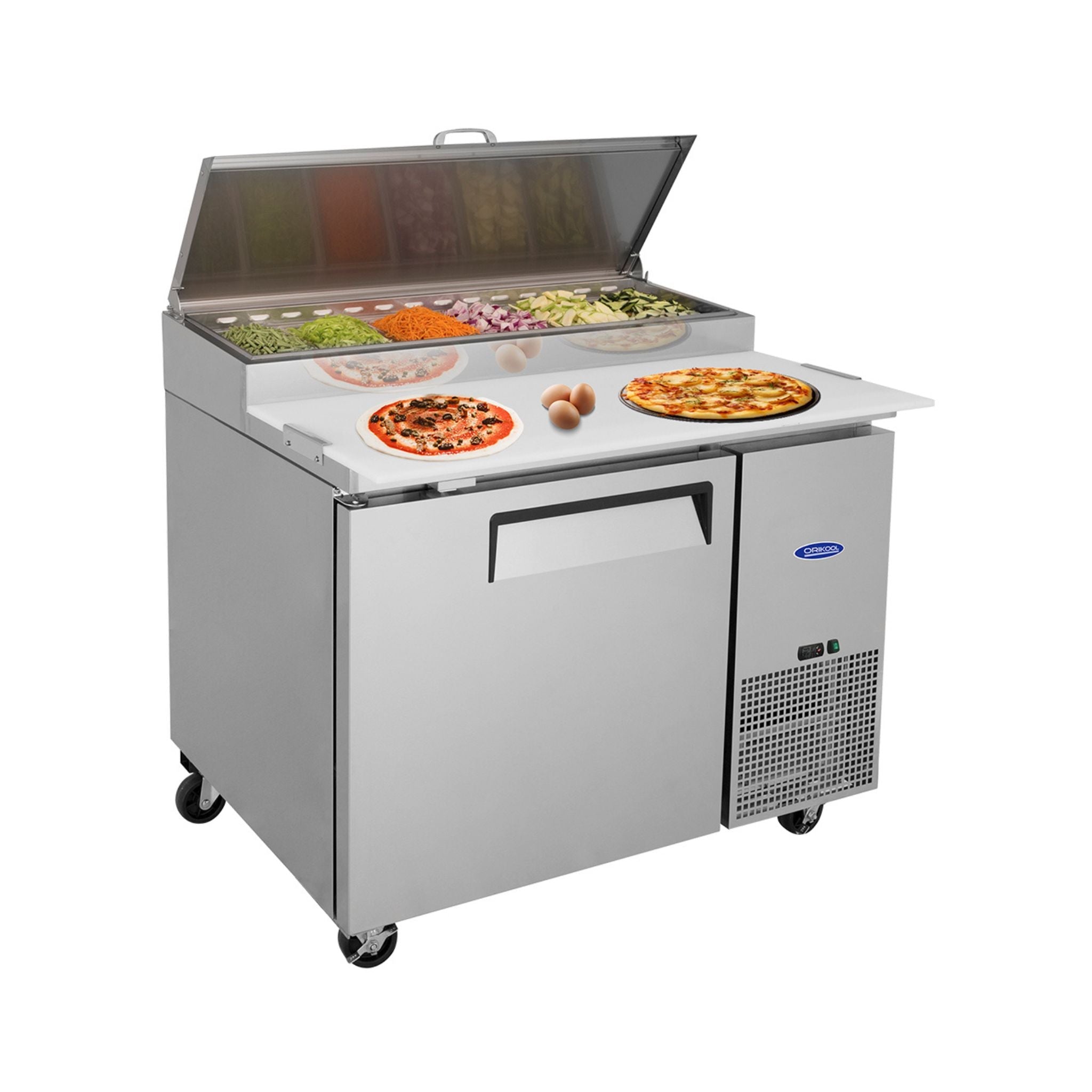 44" Commercial Pizza Prep Table With Built-In 11 Cu.Ft. Refrigerator (SAK09621) - Energize Trek