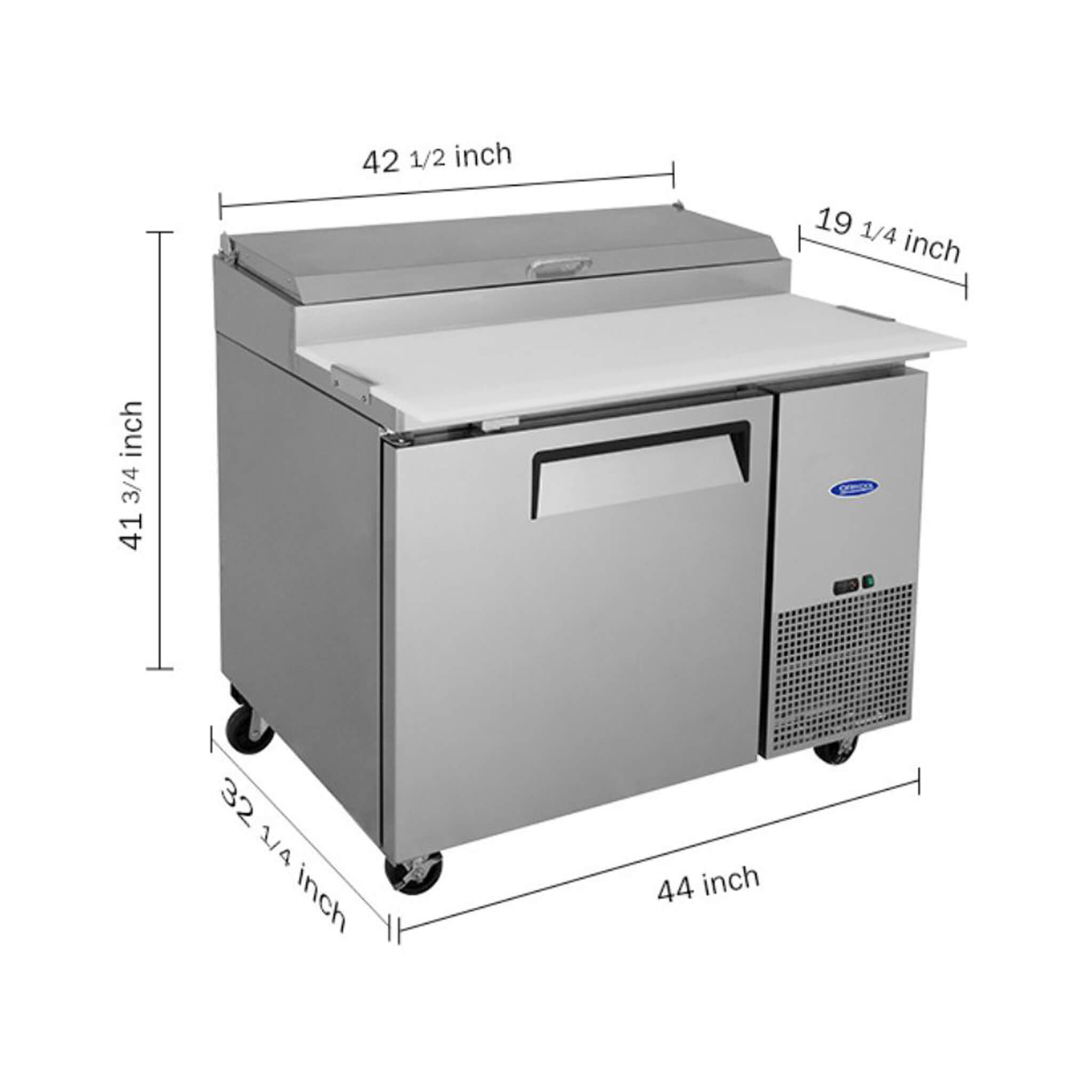 44" Commercial Pizza Prep Table With Built-In 11 Cu.Ft. Refrigerator (SAK09621) - Energize Trek