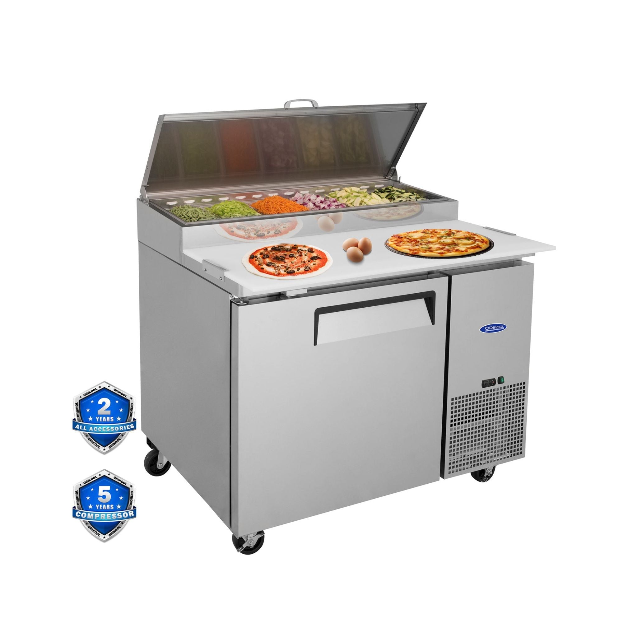 44" Commercial Pizza Prep Table With Built-In 11 Cu.Ft. Refrigerator (SAK09621) - Energize Trek