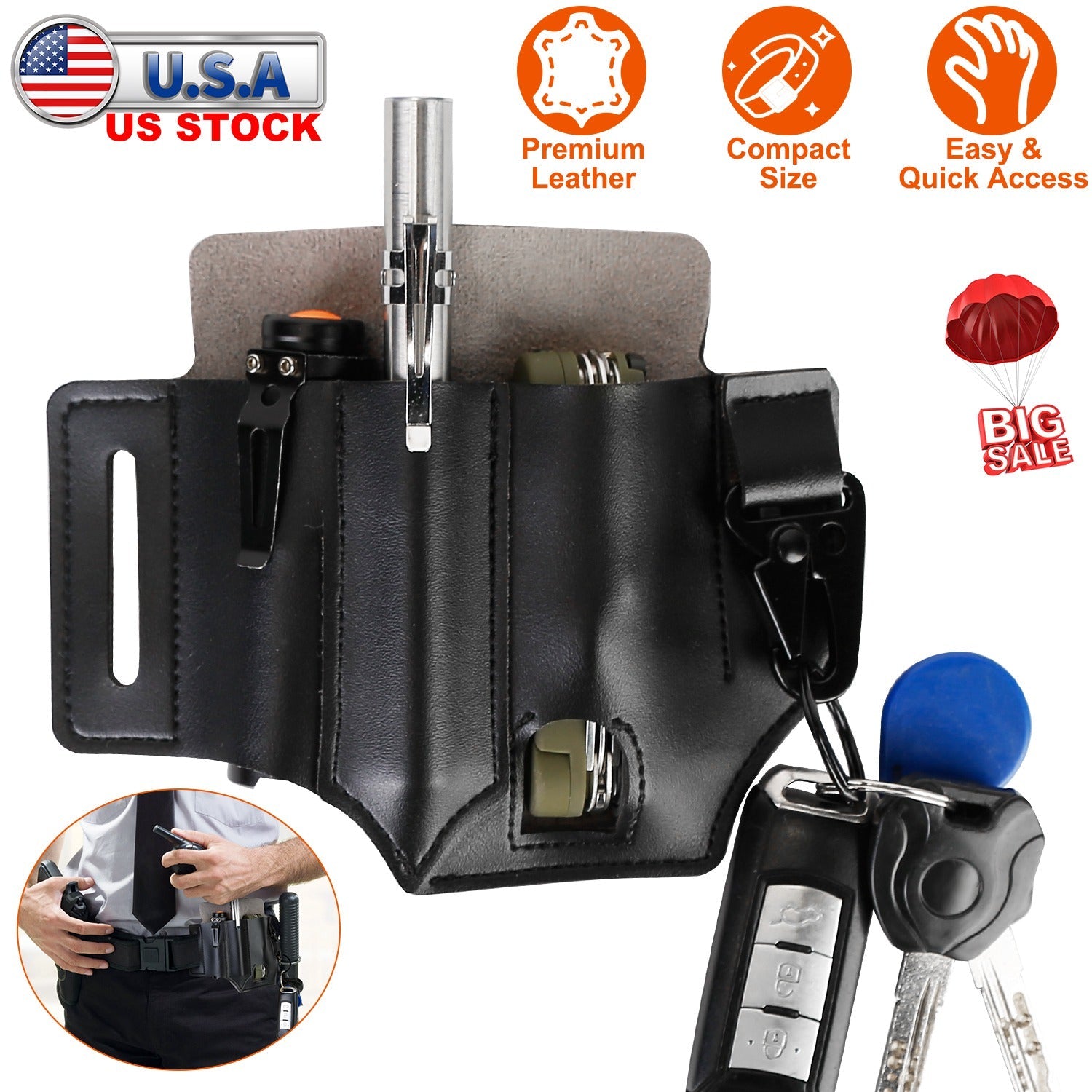 Multi-tool Sheath for Belt Leather EDC Pocket Organizer for Men EDC Leather Pouch Flashlight Sheath